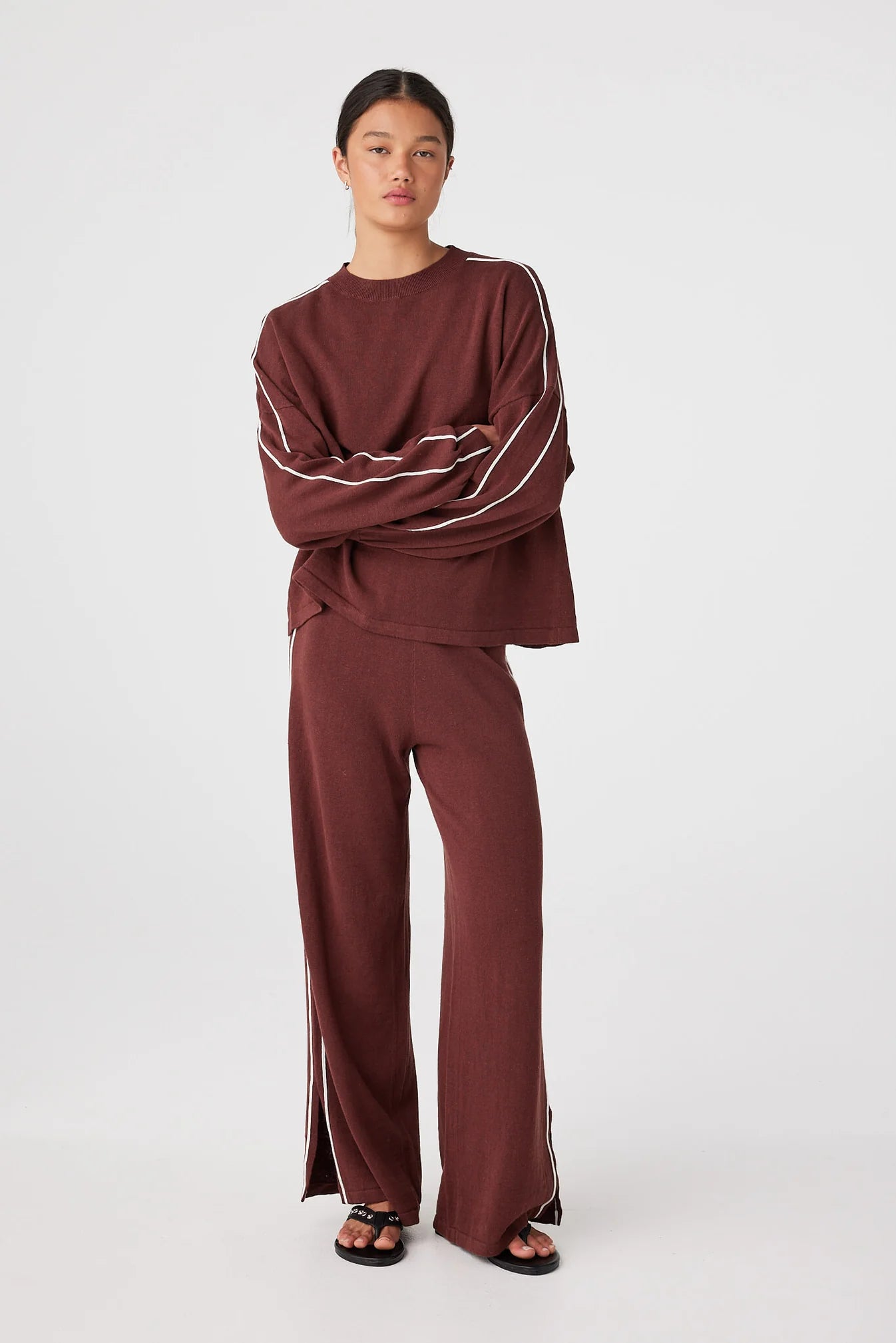 Pippa Long Sleeve Tee - Raisin & Cream