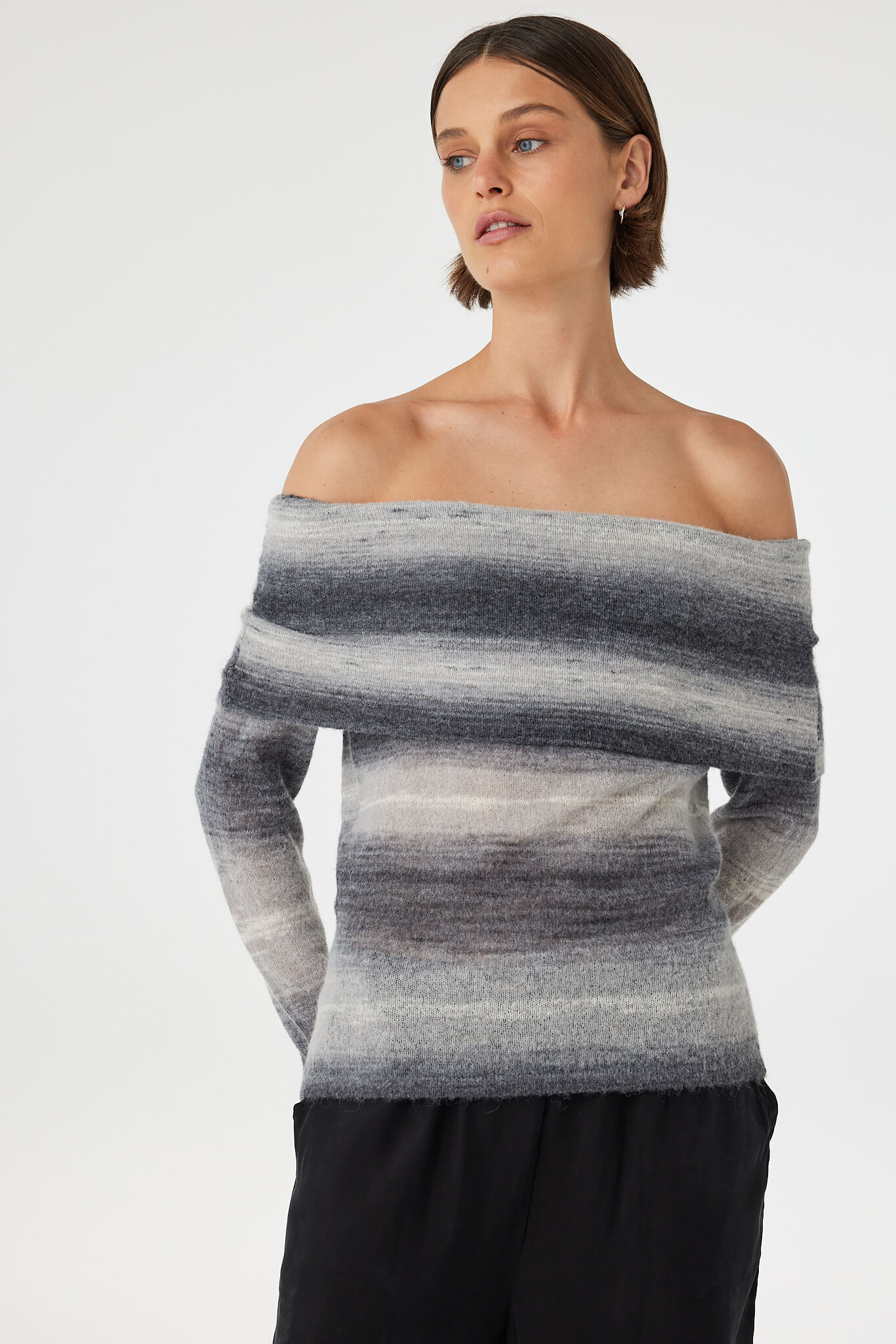 Nikki Off The Shoulder Top - Grey & Cream Ombre