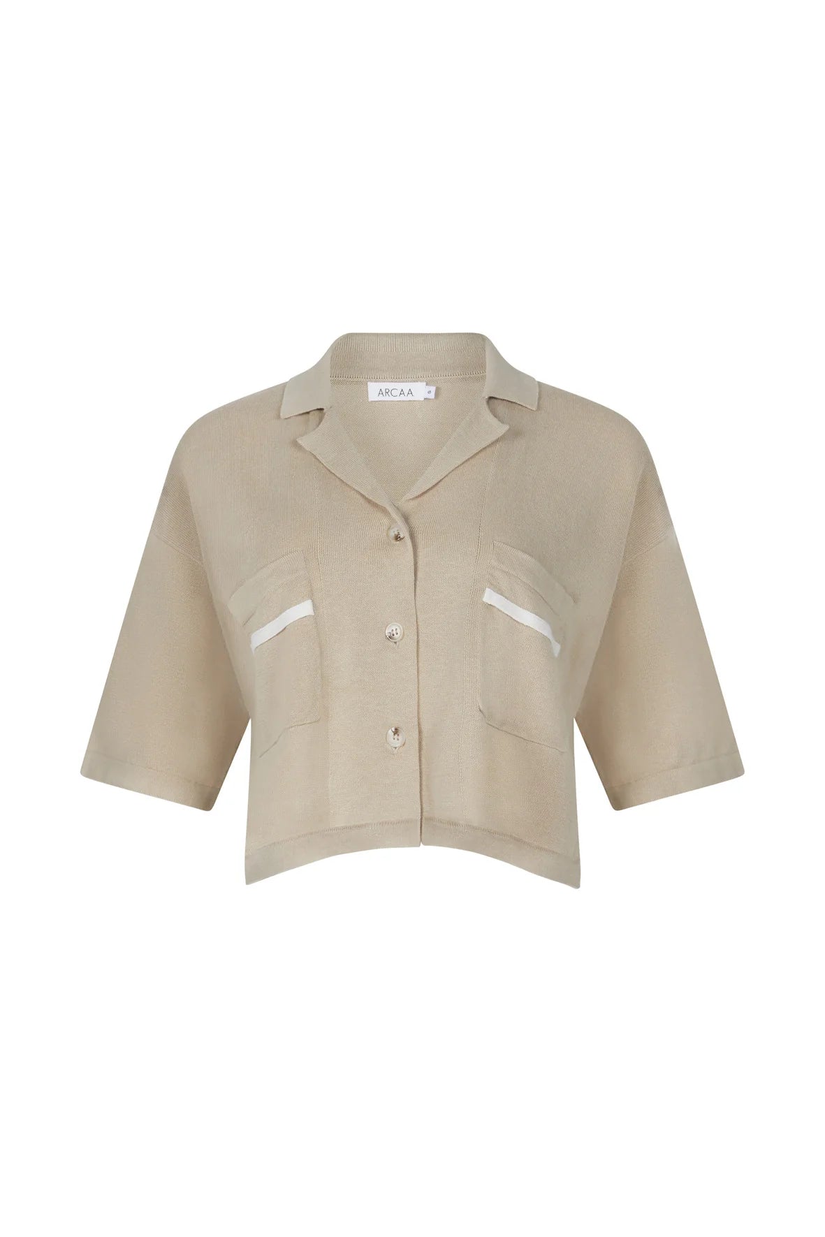 Quinn Cropped Shirt - Taupe & Cream