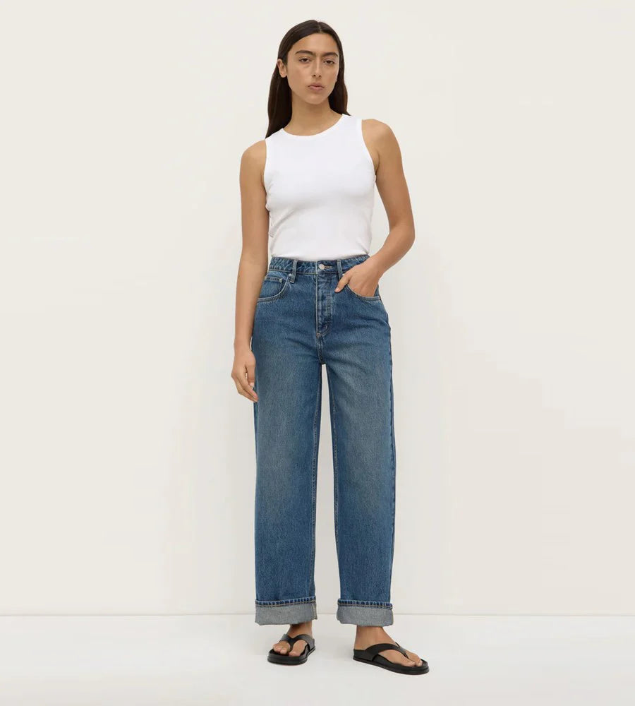 Oversized High Rise Jean - Dark Indigo Fade