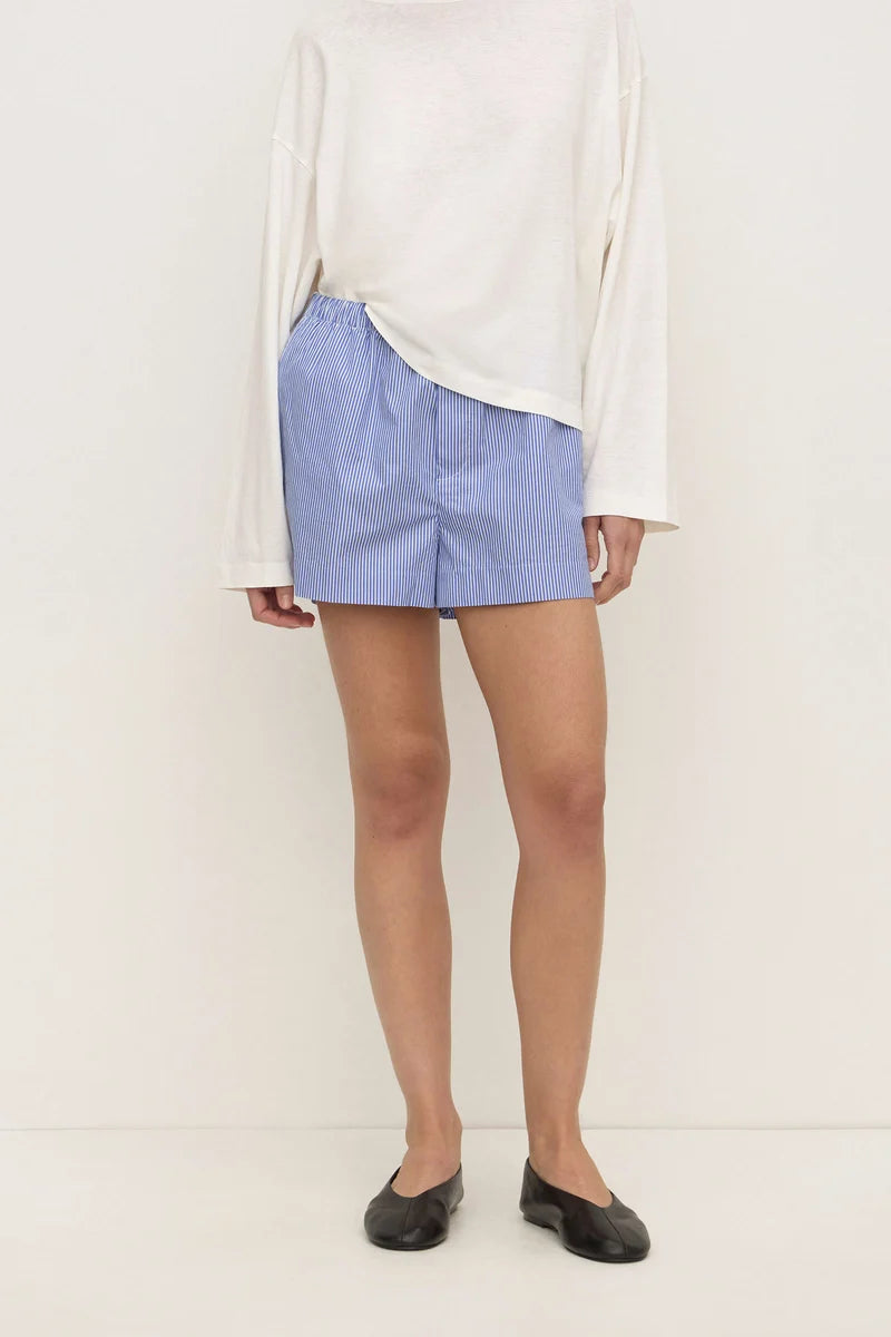 Ava Stripe Poplin Short - Navy Stripe