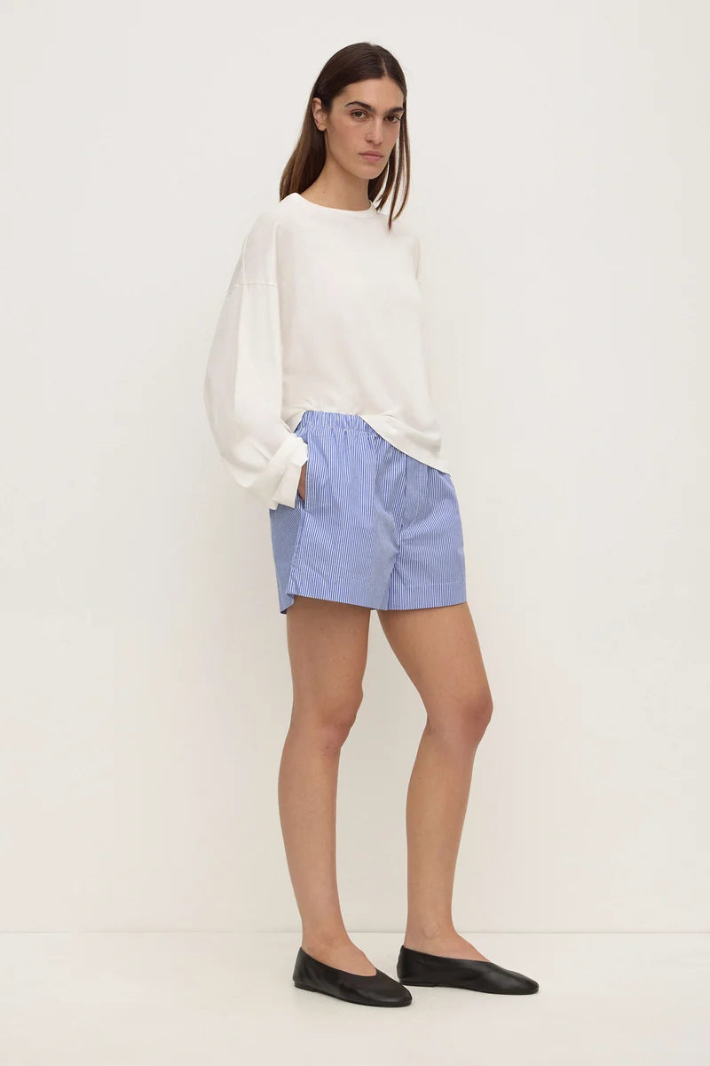 Ava Stripe Poplin Short - Navy Stripe