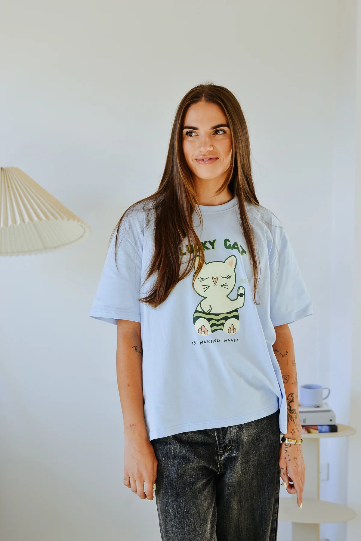 Lucky Cat Tee - Blue (Adult)