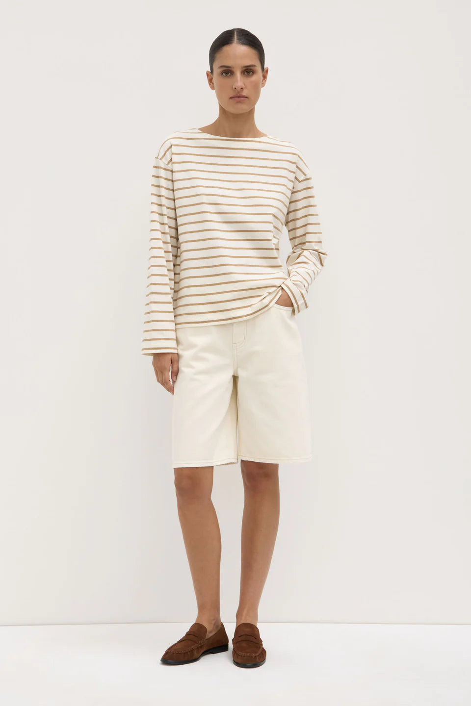 Bonne Long Sleeve Tee - Tan / Antique White
