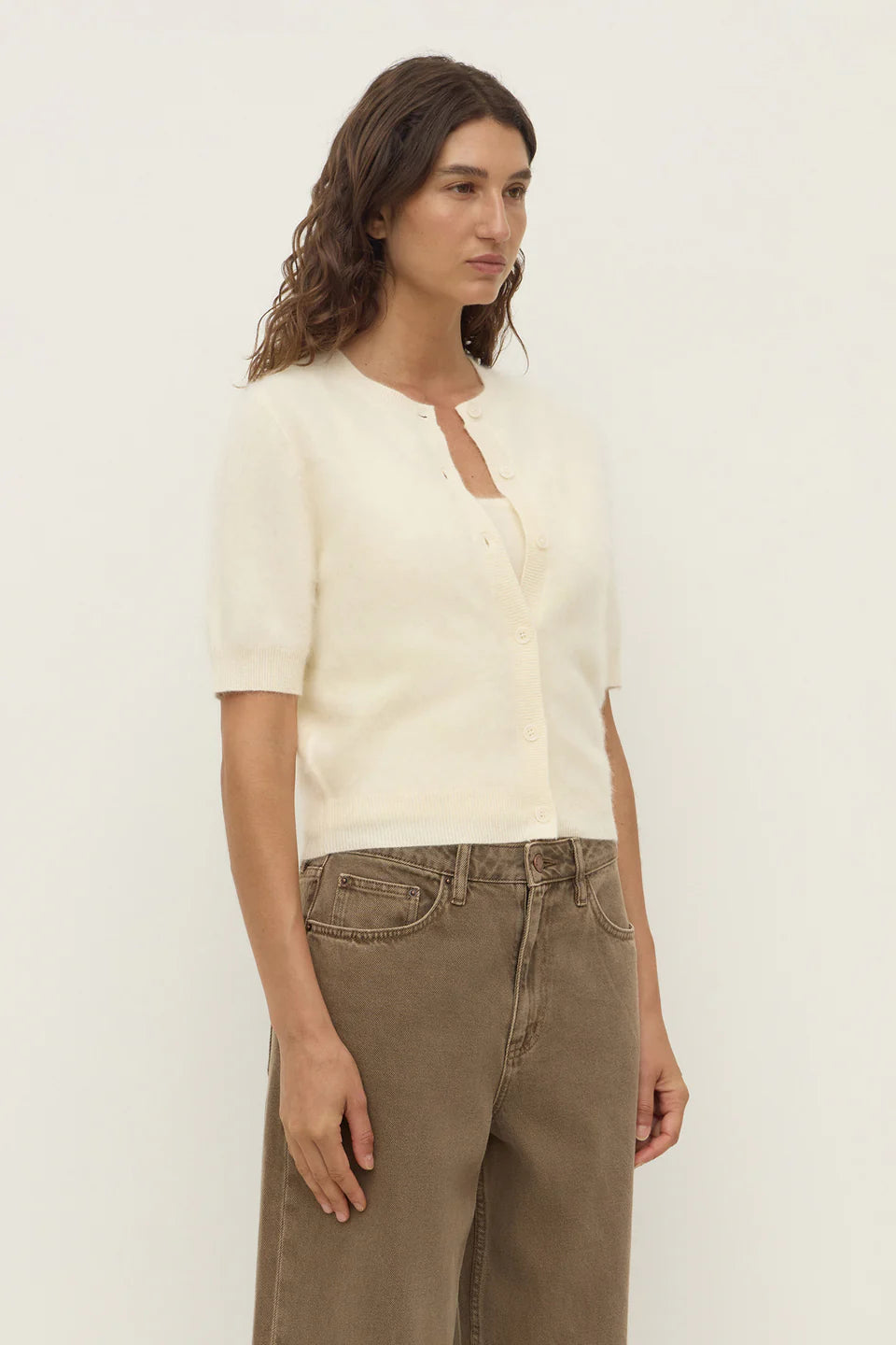 Carina Wool Short Sleeve Cardigan - Cream