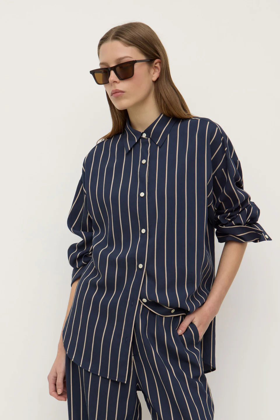 Colleen Stripe Shirt - Navy / Tan Stripe
