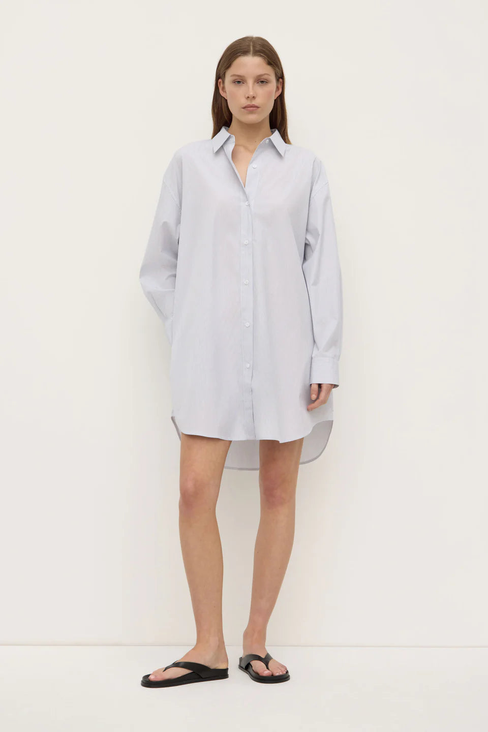 Cora Stripe Shirt Dress - White / Navy Stripe
