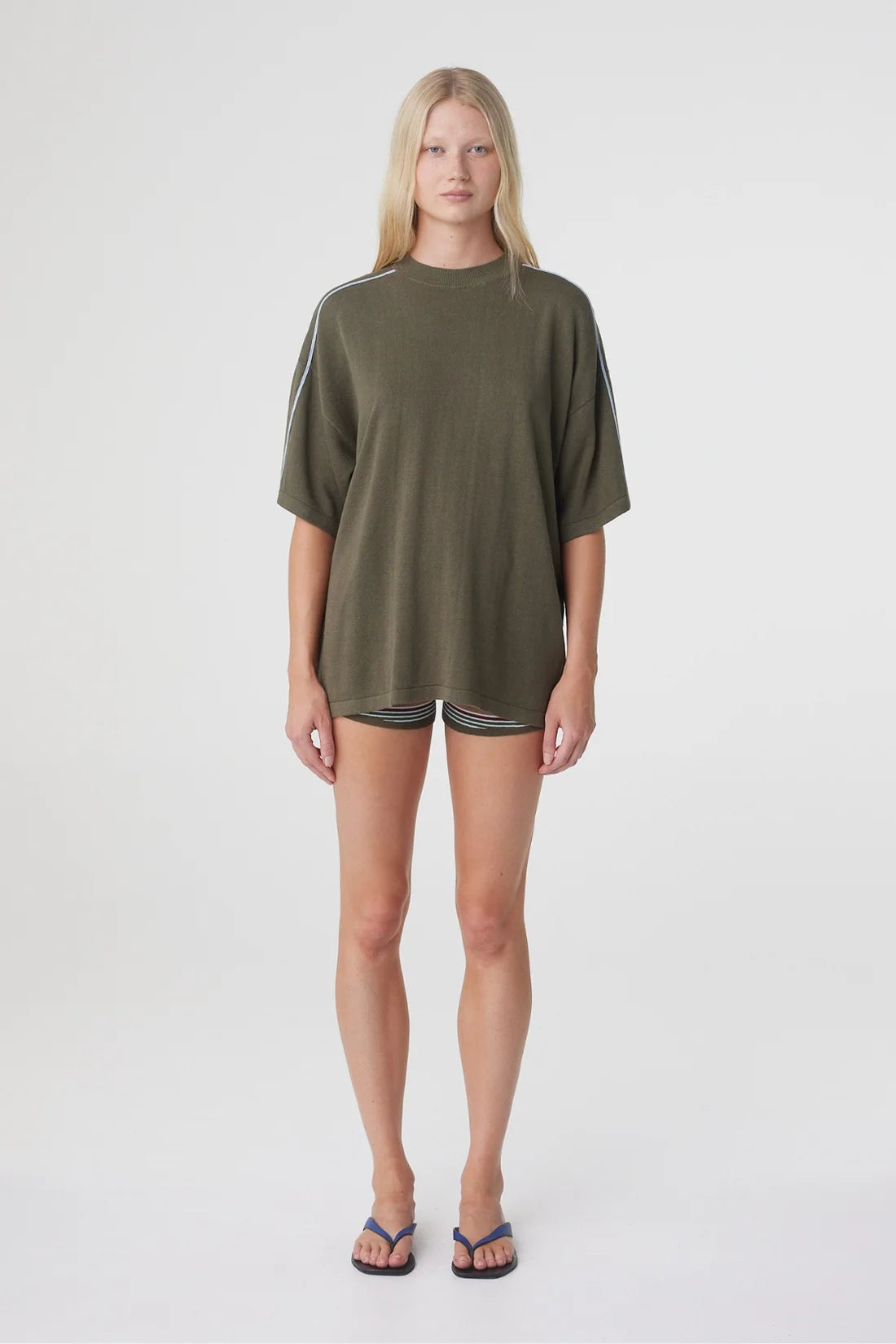 Pippa Oversized Tee - Smokey Olive & Dusk Blue