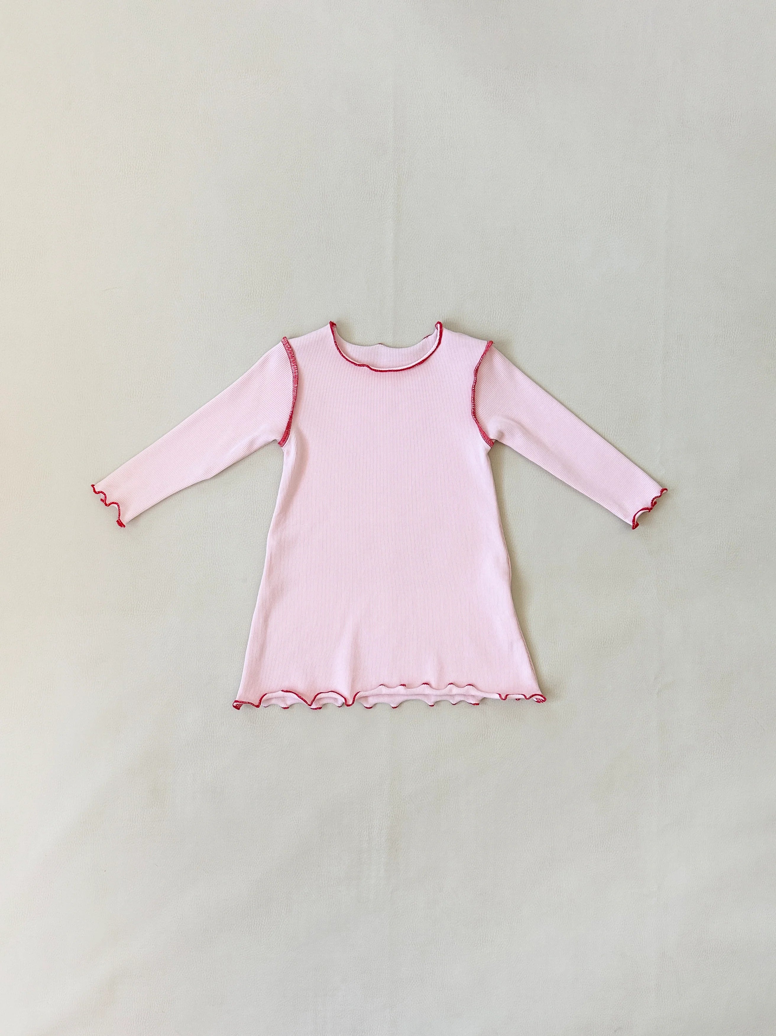 Florence Rib Long Sleeve Dress - Pink/Red