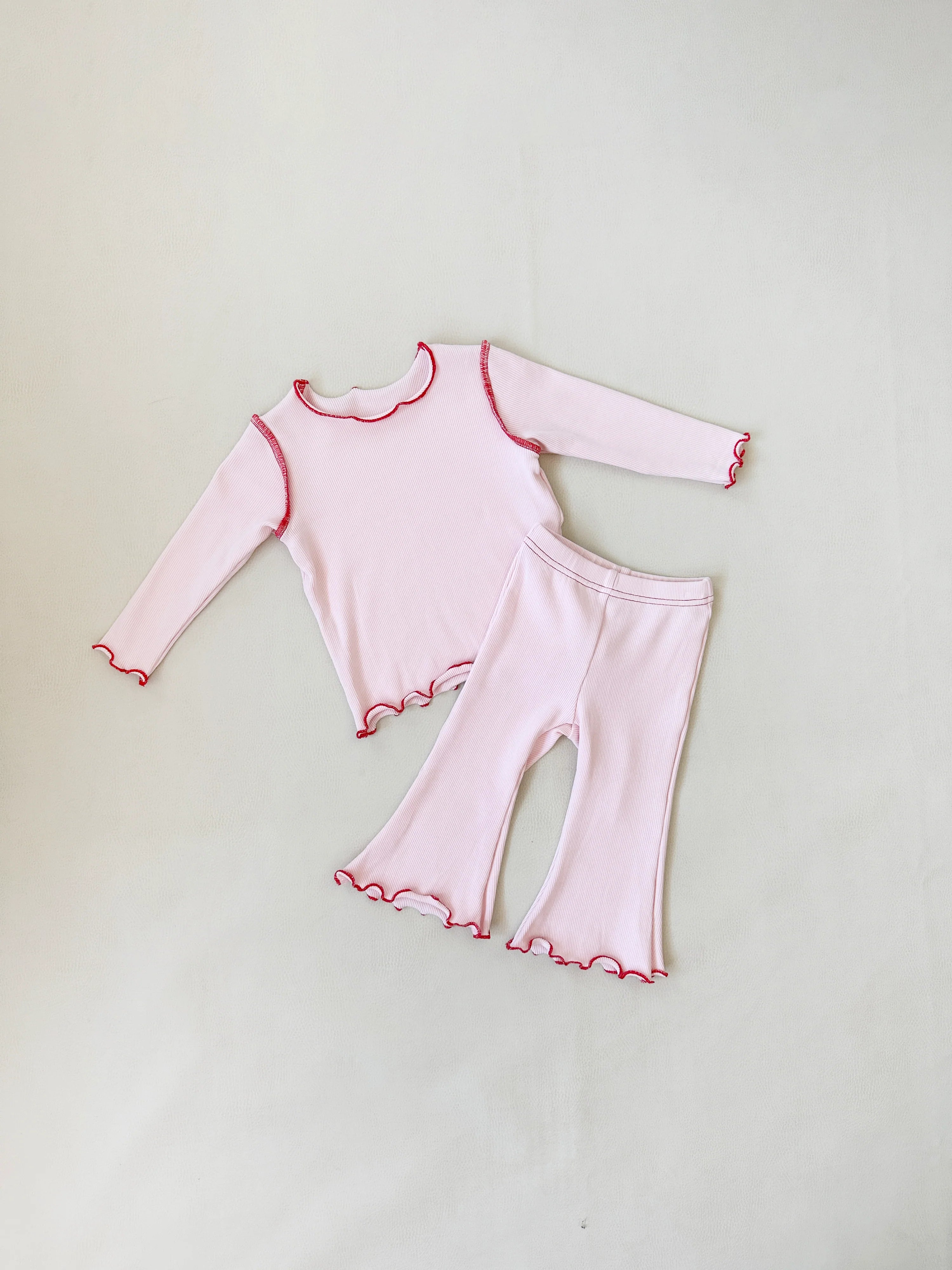 Florence Rib Flare Set - Pink/Red
