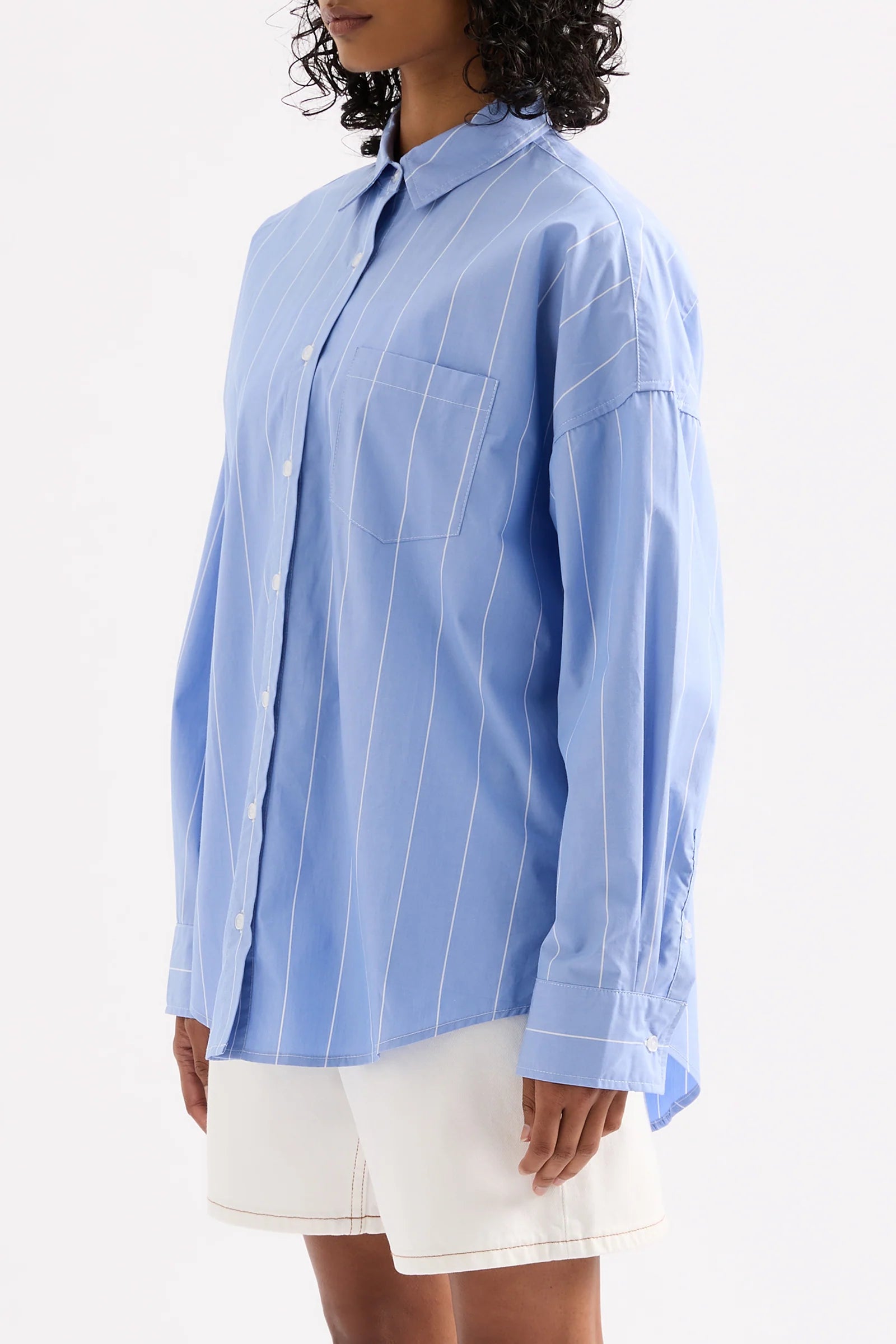 Harper Poplin Shirt - Blue Stripe