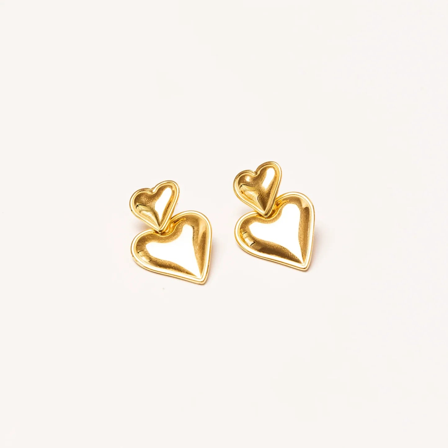 Double Heart Earrings in Gold