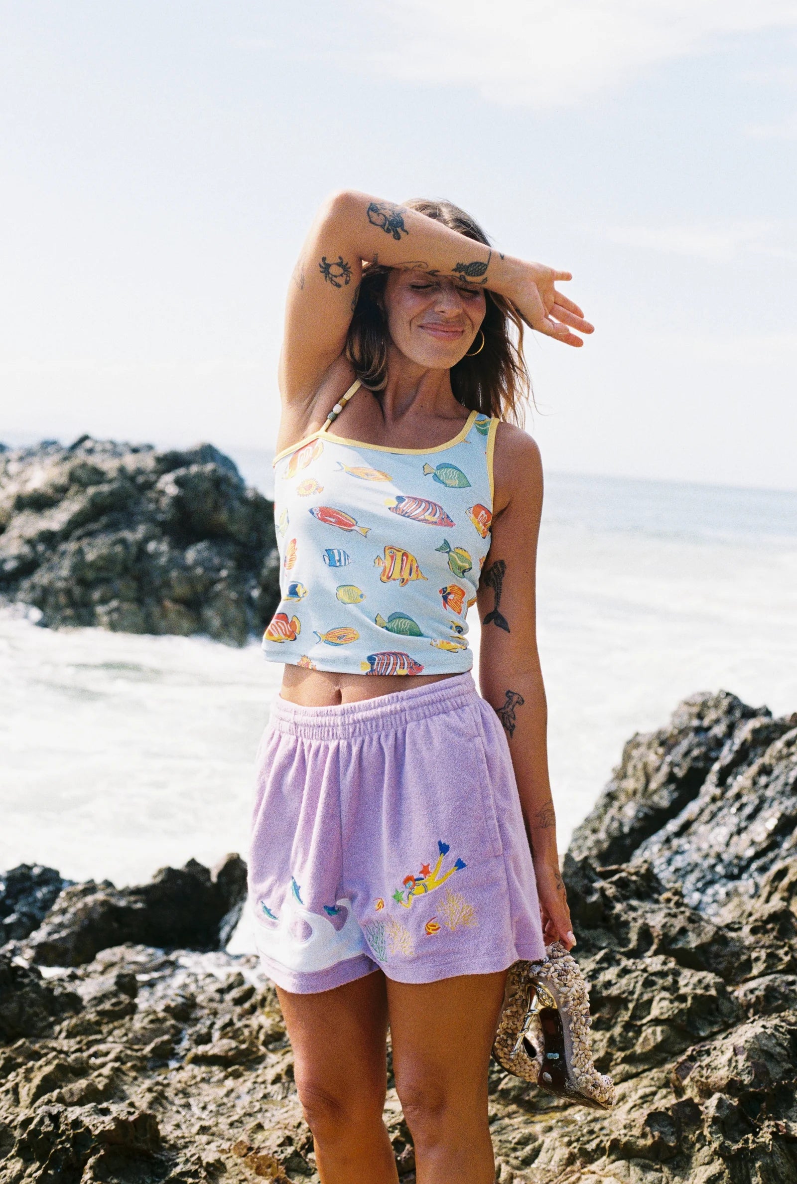 Womens Terry Scuba Shorts - Purple