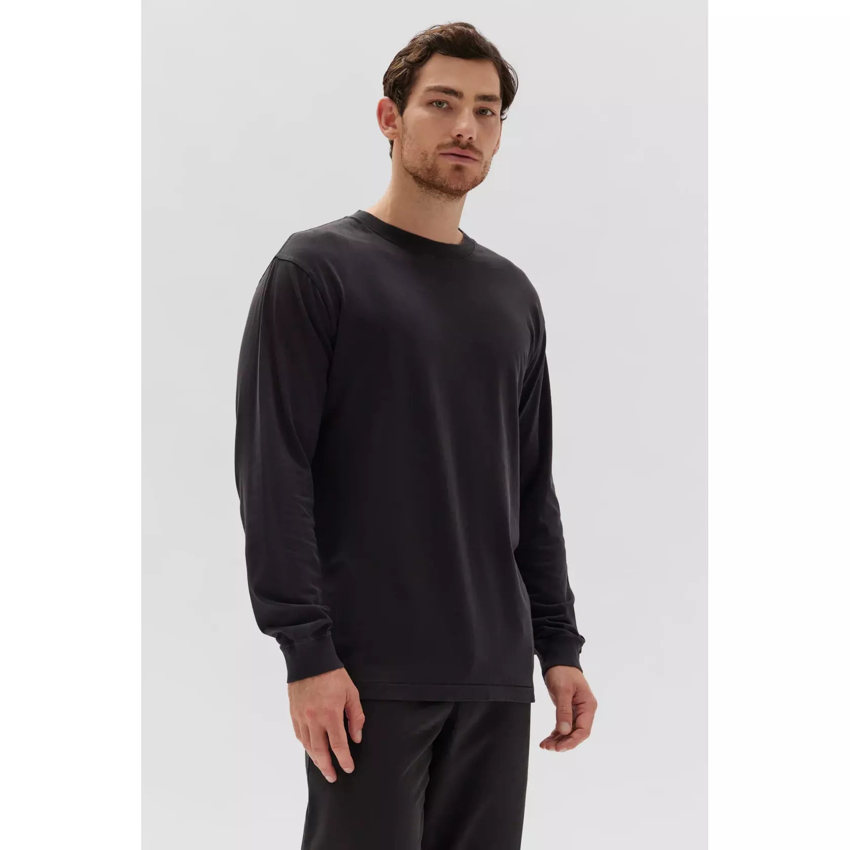 Assembly Label Men's Kylo Organic Cuffed Long Sleeve Tee - Washed Black