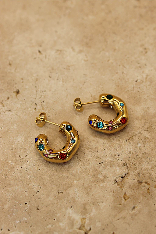 Lottie Rainbow Hoop Earrings - Gold