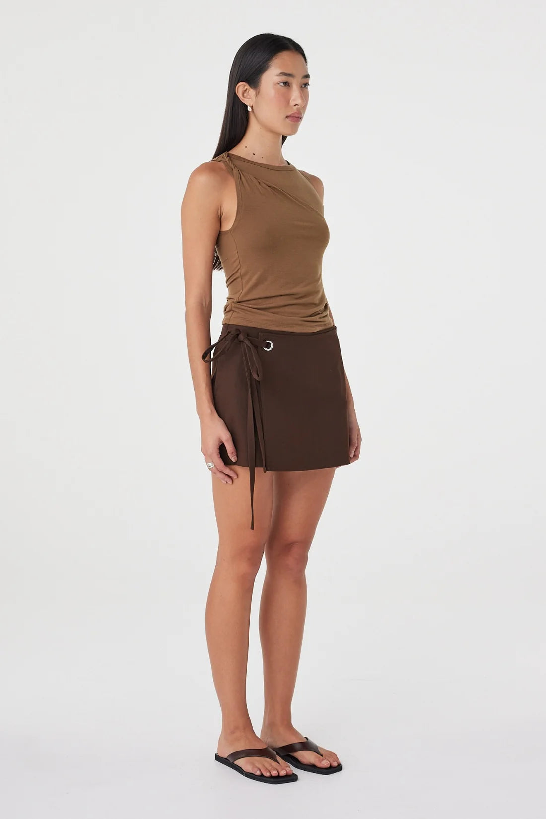 Lucia Tie Mini Skirt - Espresso