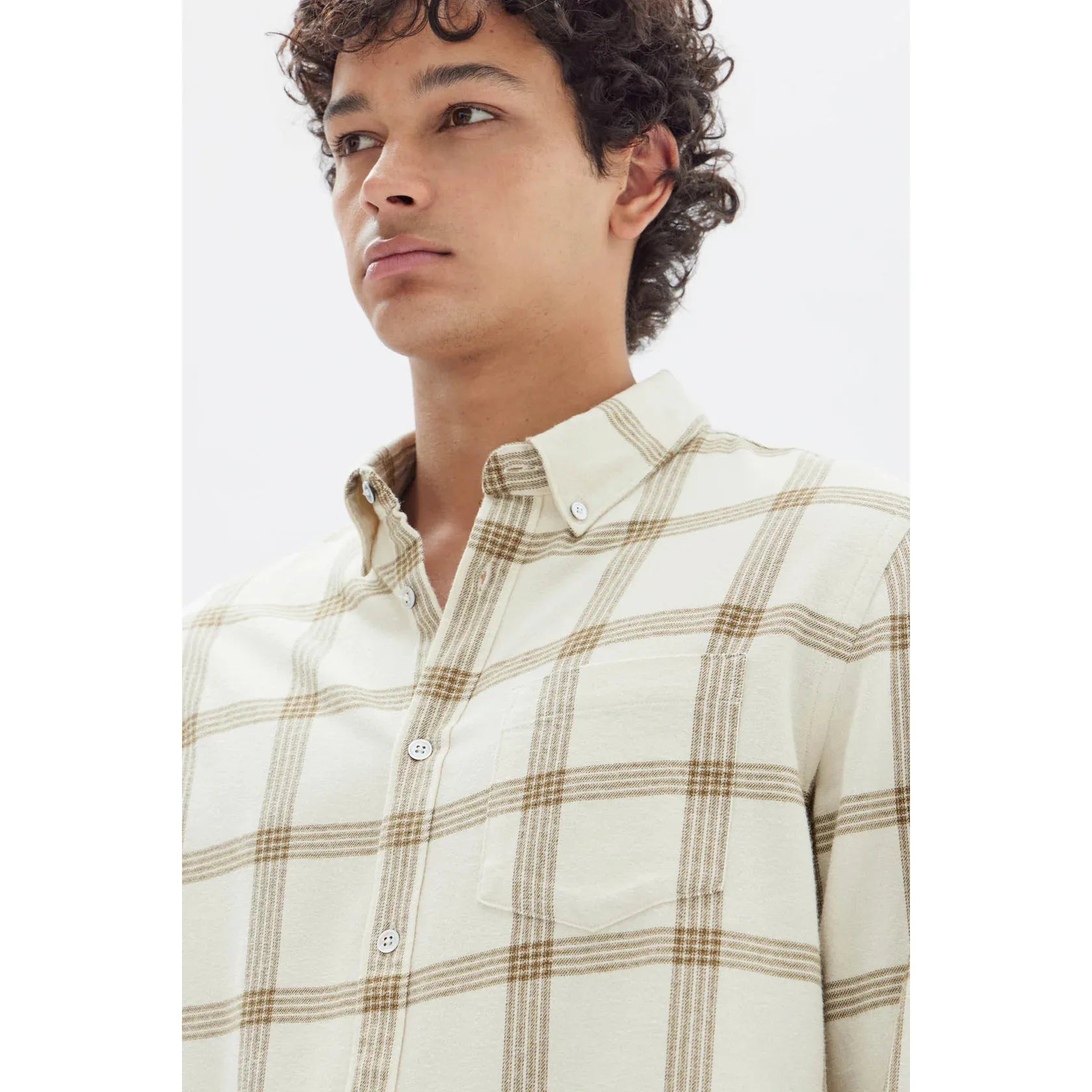 Assembly Label Manny Check Sleeve Shirt - Cream / Tan Check