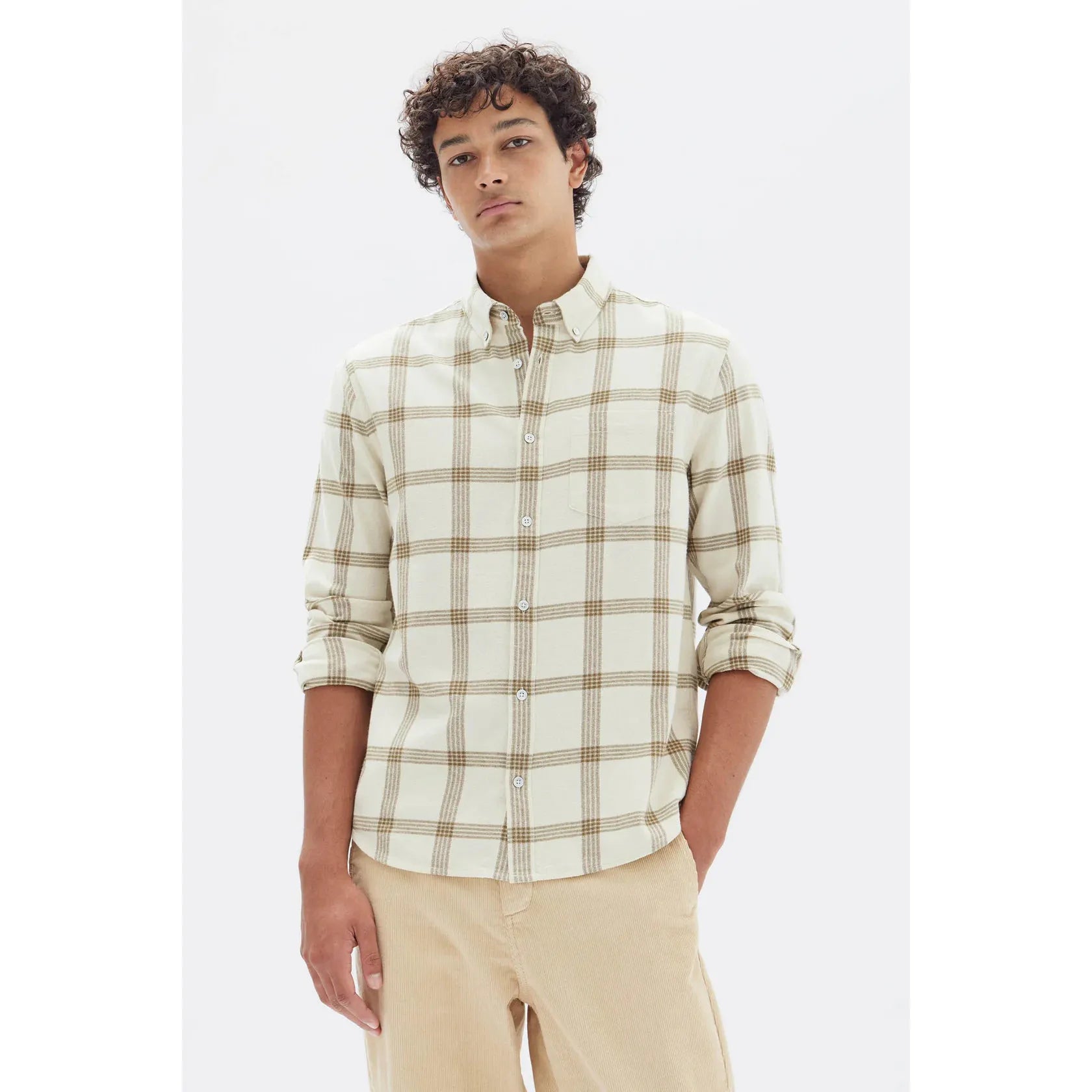 Assembly Label Manny Check Sleeve Shirt - Cream / Tan Check