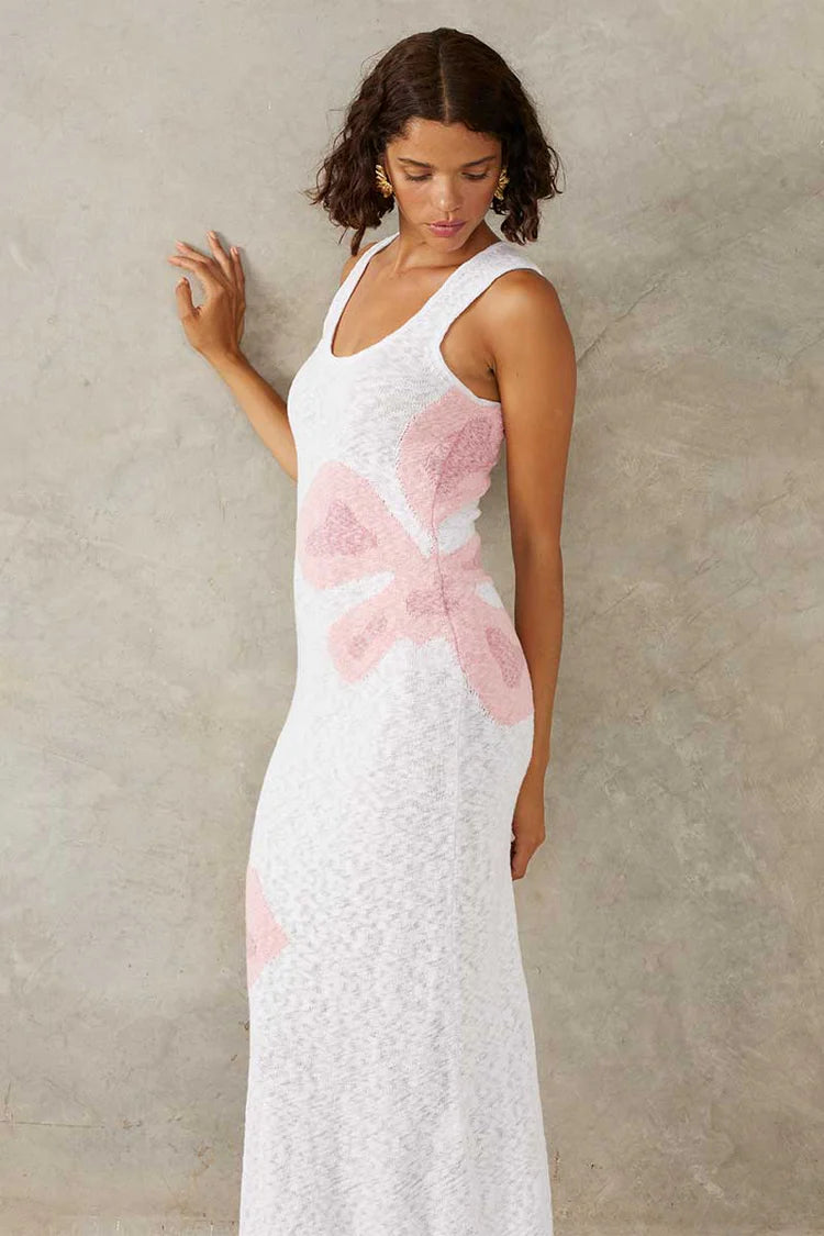 Bloom Knit Midi Dress - White / Pink