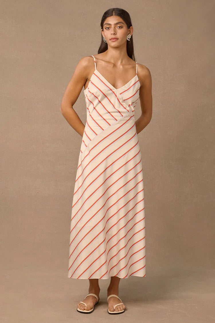 Serene Midi Dress - Red & Blue Stripe