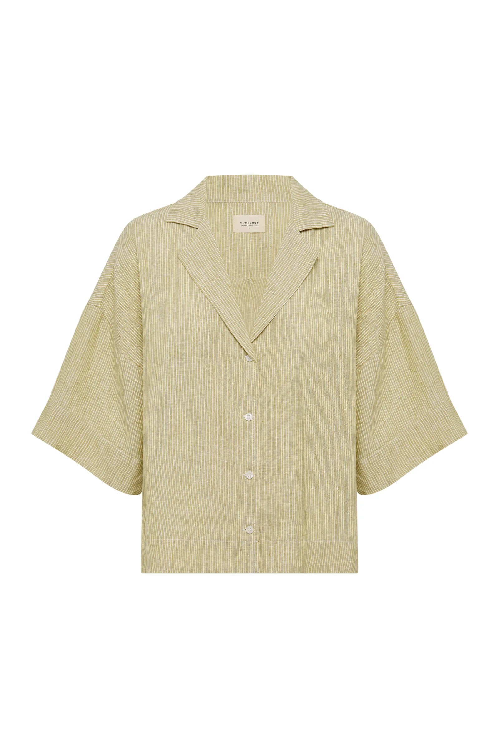 Lounge Stripe Linen Shirt - Moss Stripe