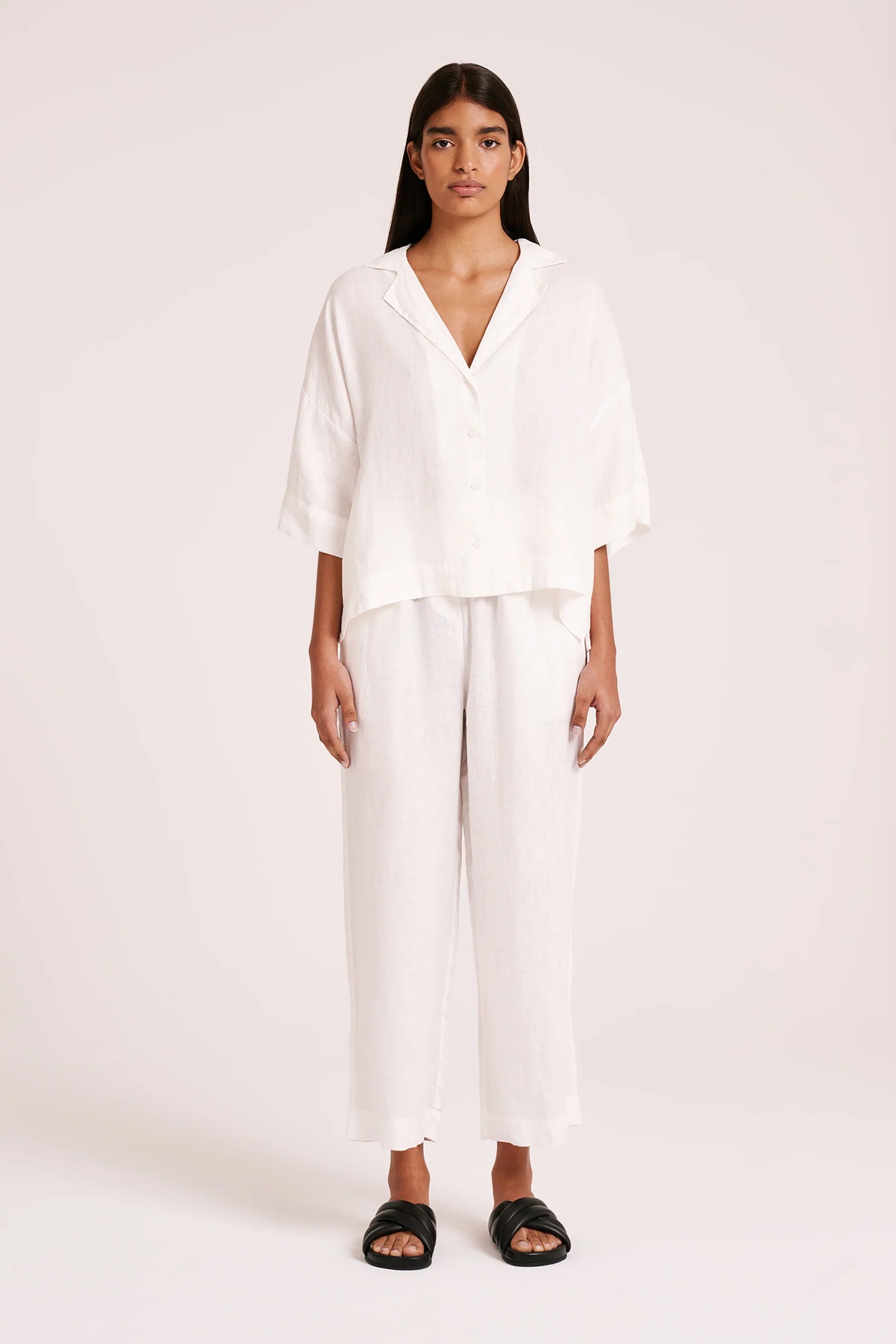 Lounge Linen Crop Pant - White