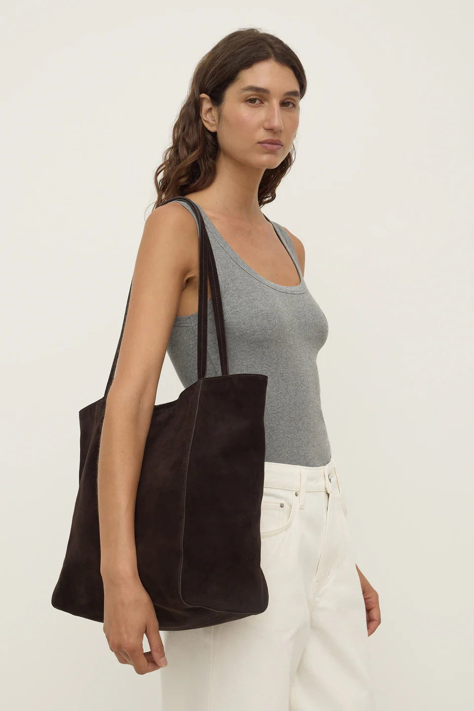 Paige Suede Tote Bag - Ganache