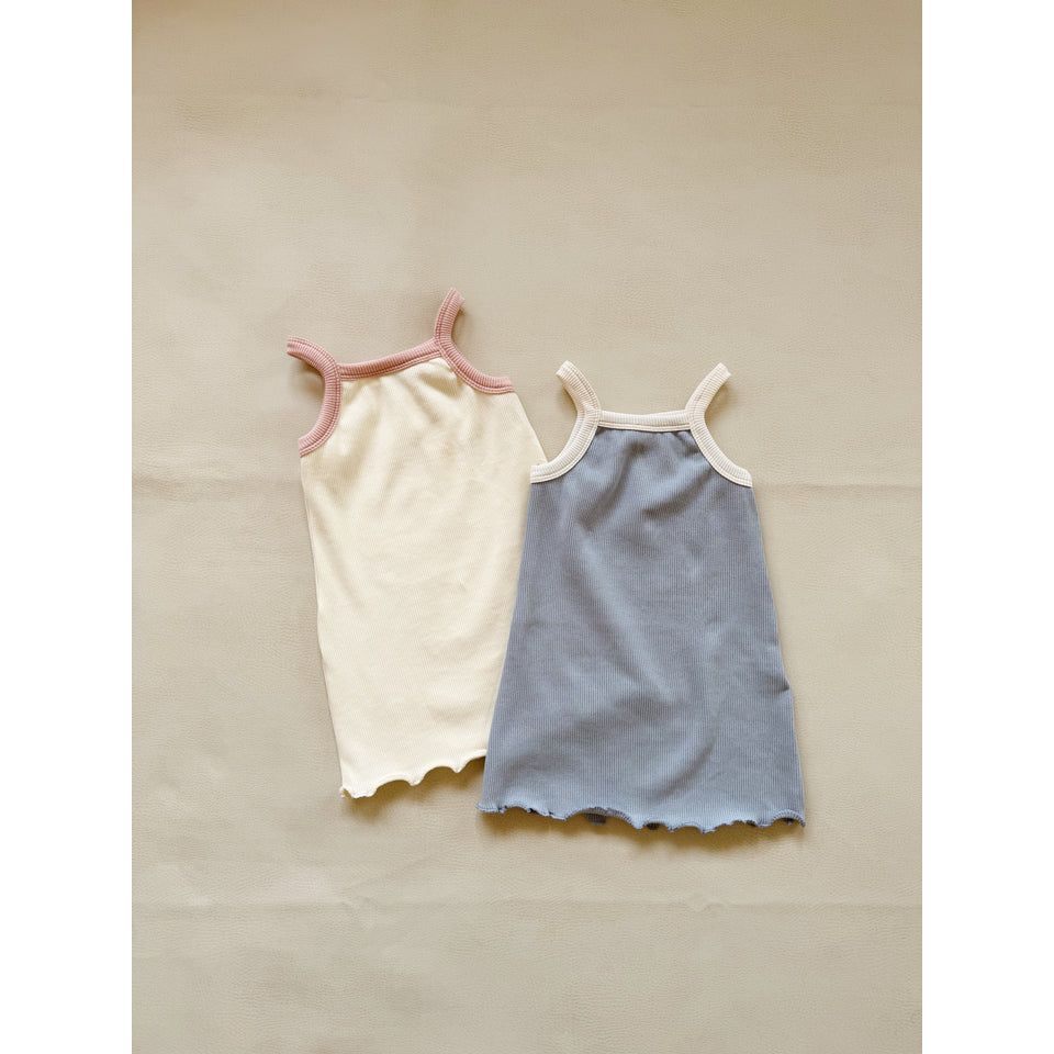 Tiny Trove Elsie Mini Ribbed Dress - Ivory Blue/Cream