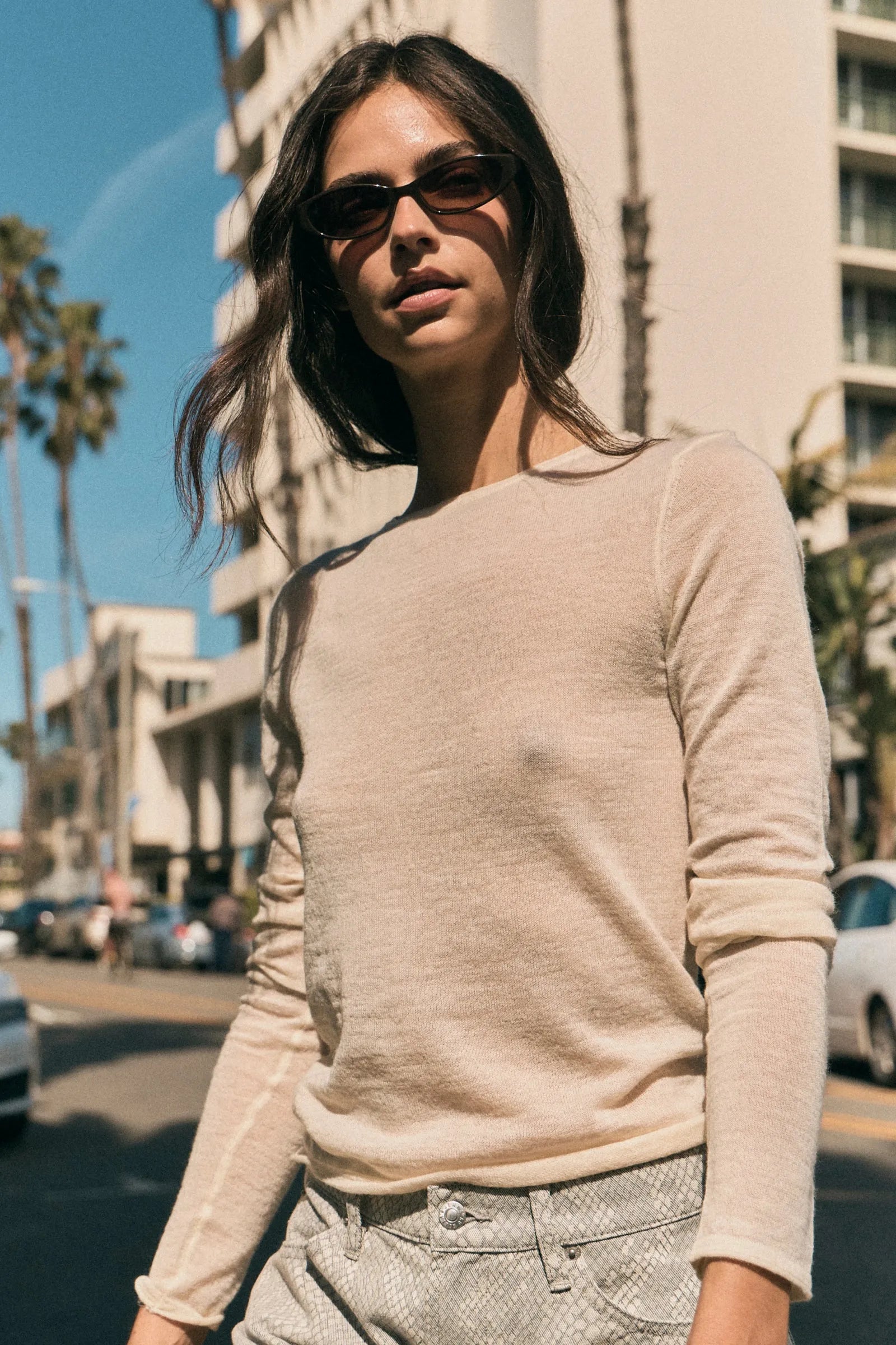 Amelie Knit Long Sleeve Top - White