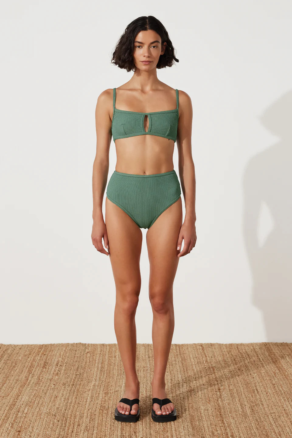 Emerald Textured Bralette & Waisted Full Brief