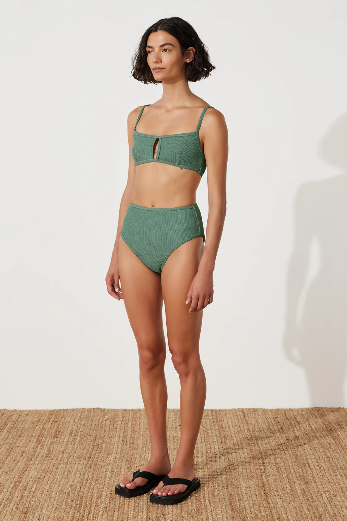 Emerald Textured Bralette & Waisted Full Brief