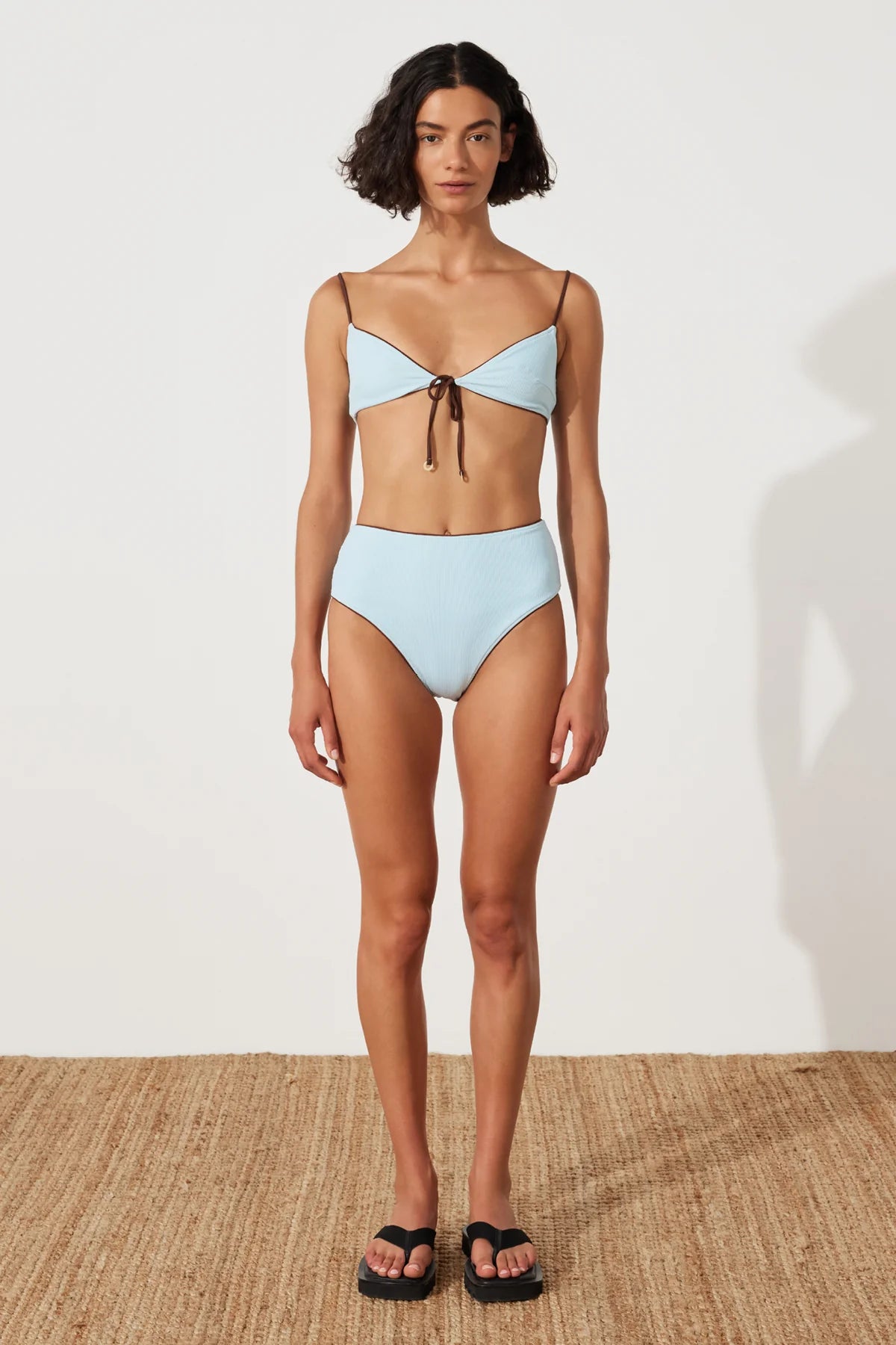 Sky Rib Tie Bralette & Full Waisted Bikini Brief