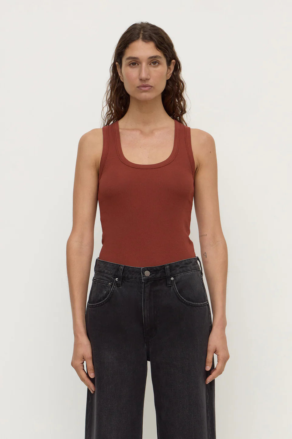 Robyn Scoop Neck Rib Tank - Burnt Amber