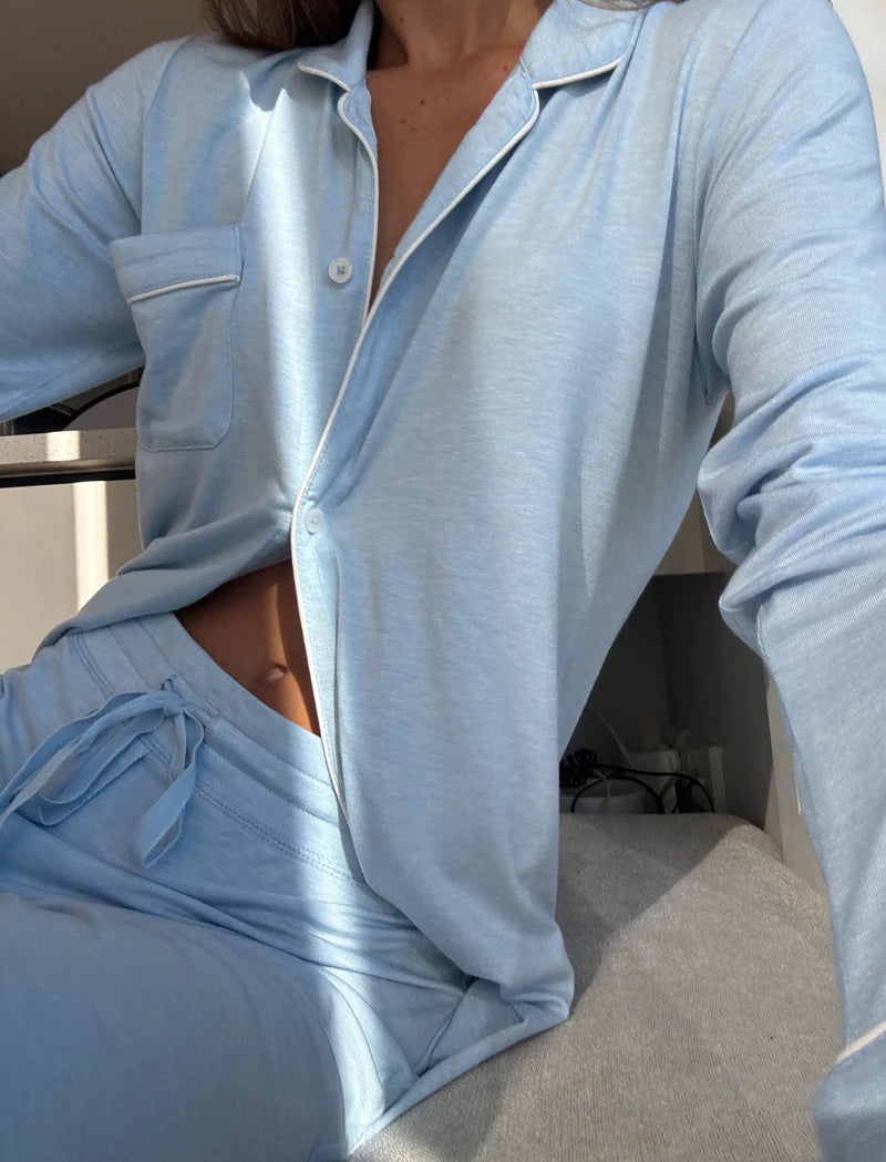 Kate Modal Soft Full Length PJ Set - Winter Blue