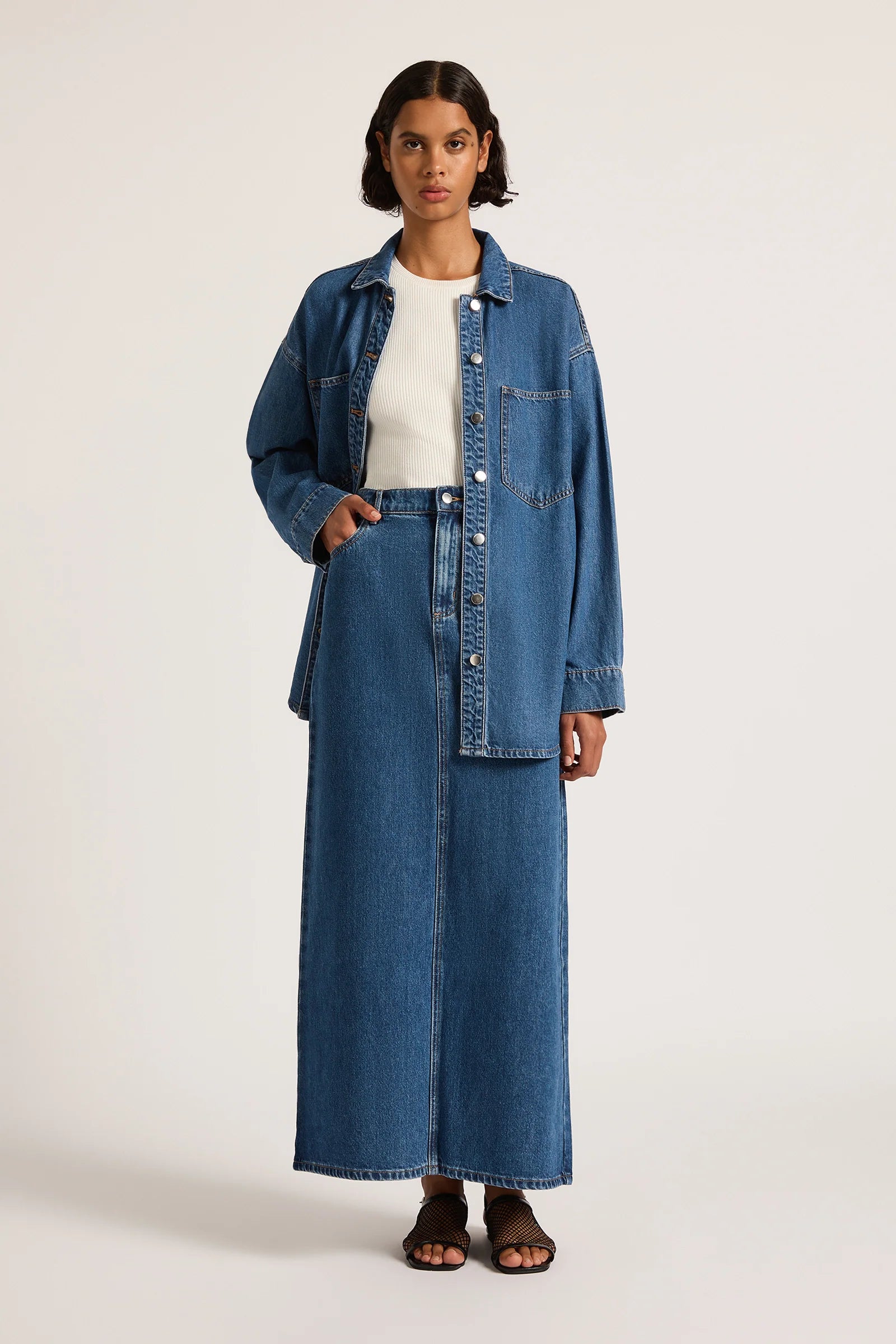 Nude Lucy Organic Denim Maxi Skirt - Vintage Blue Sale price