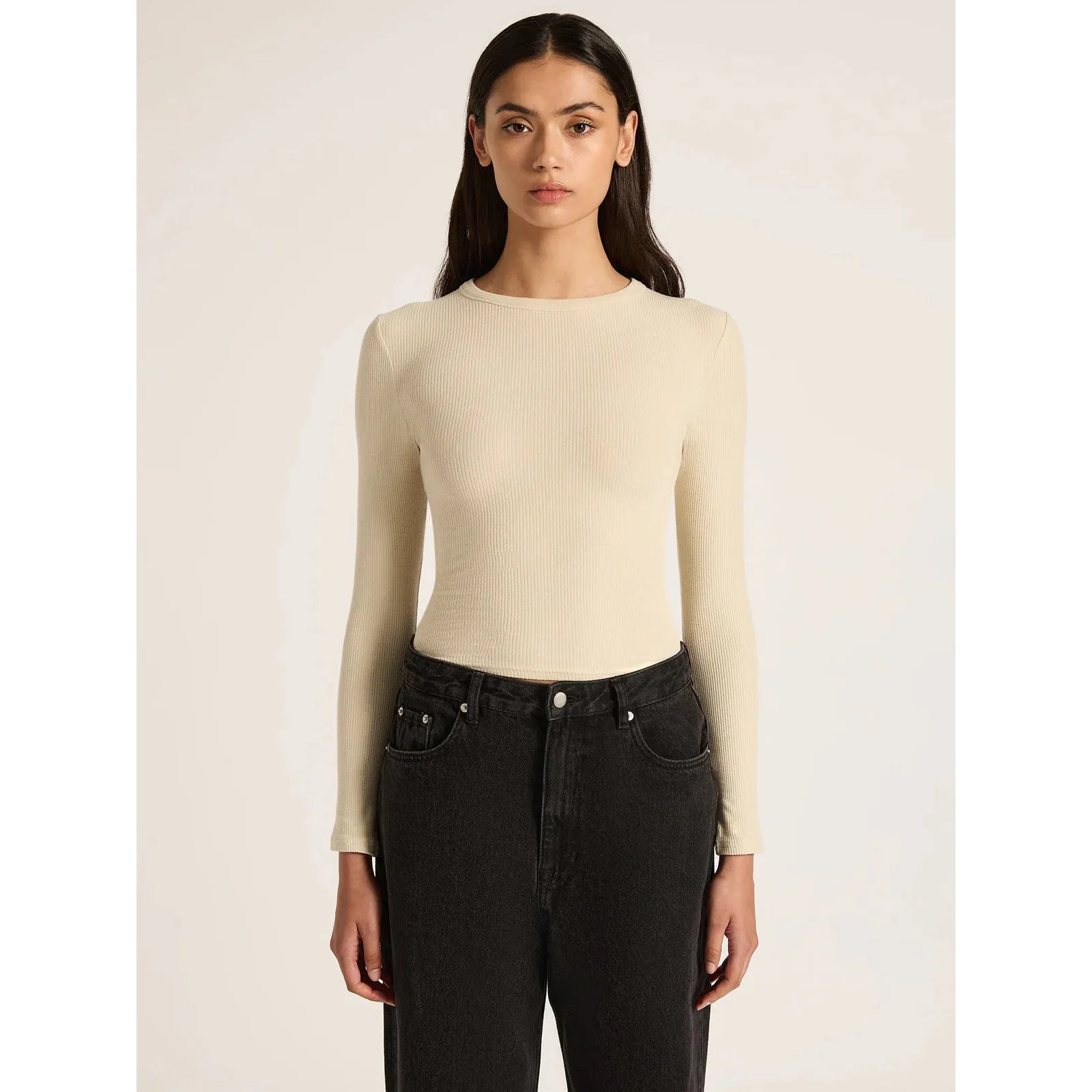 Nude Lucy Organic Rib LS Tee - Bone