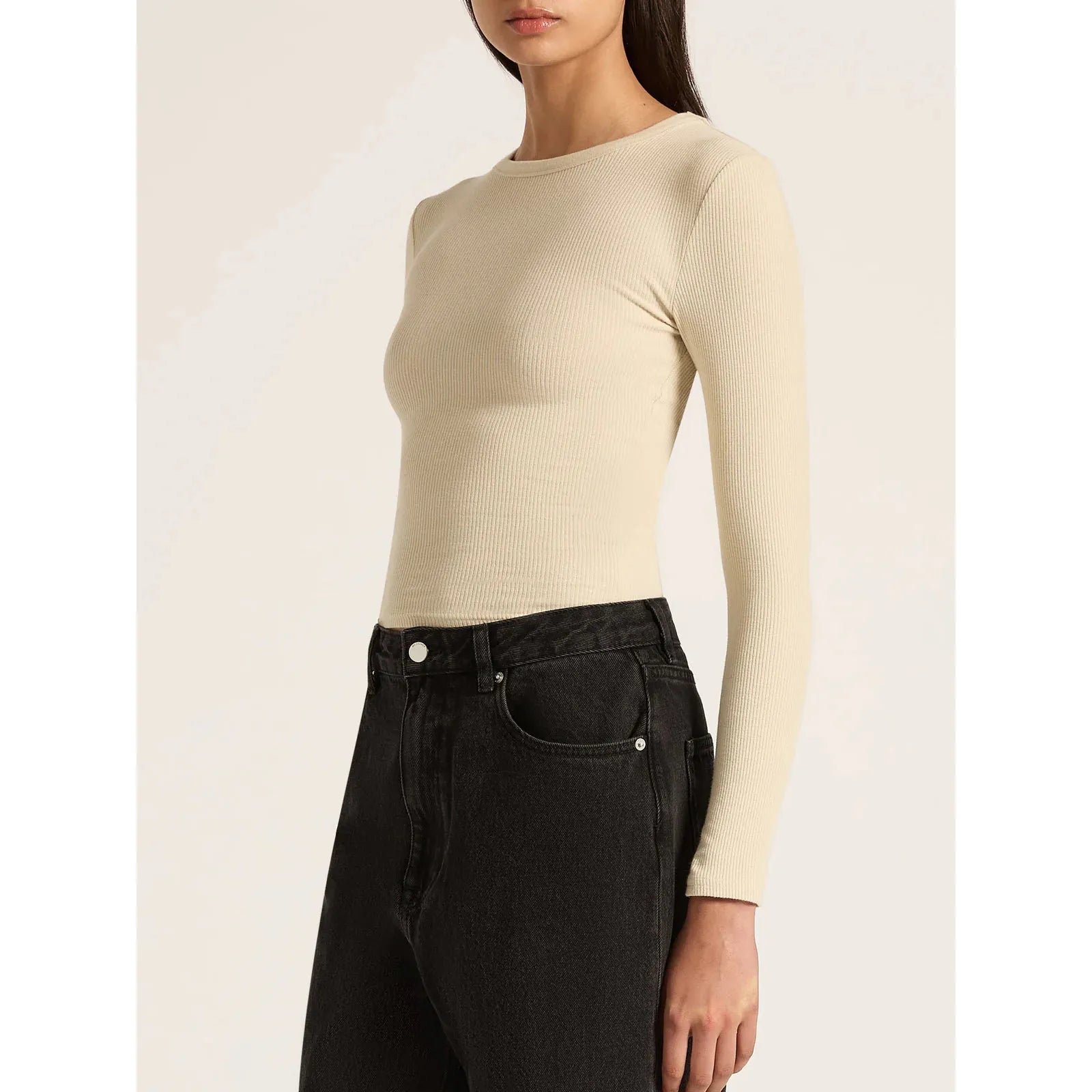 Nude Lucy Organic Rib LS Tee - Bone