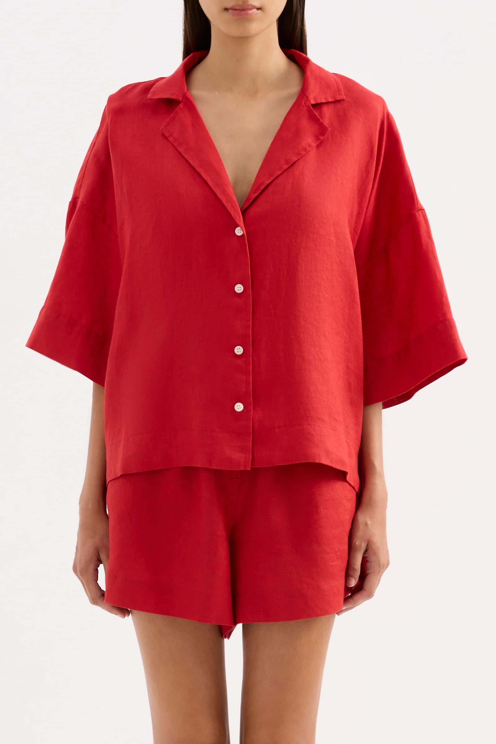 Lounge Linen Shirt - Vermillion