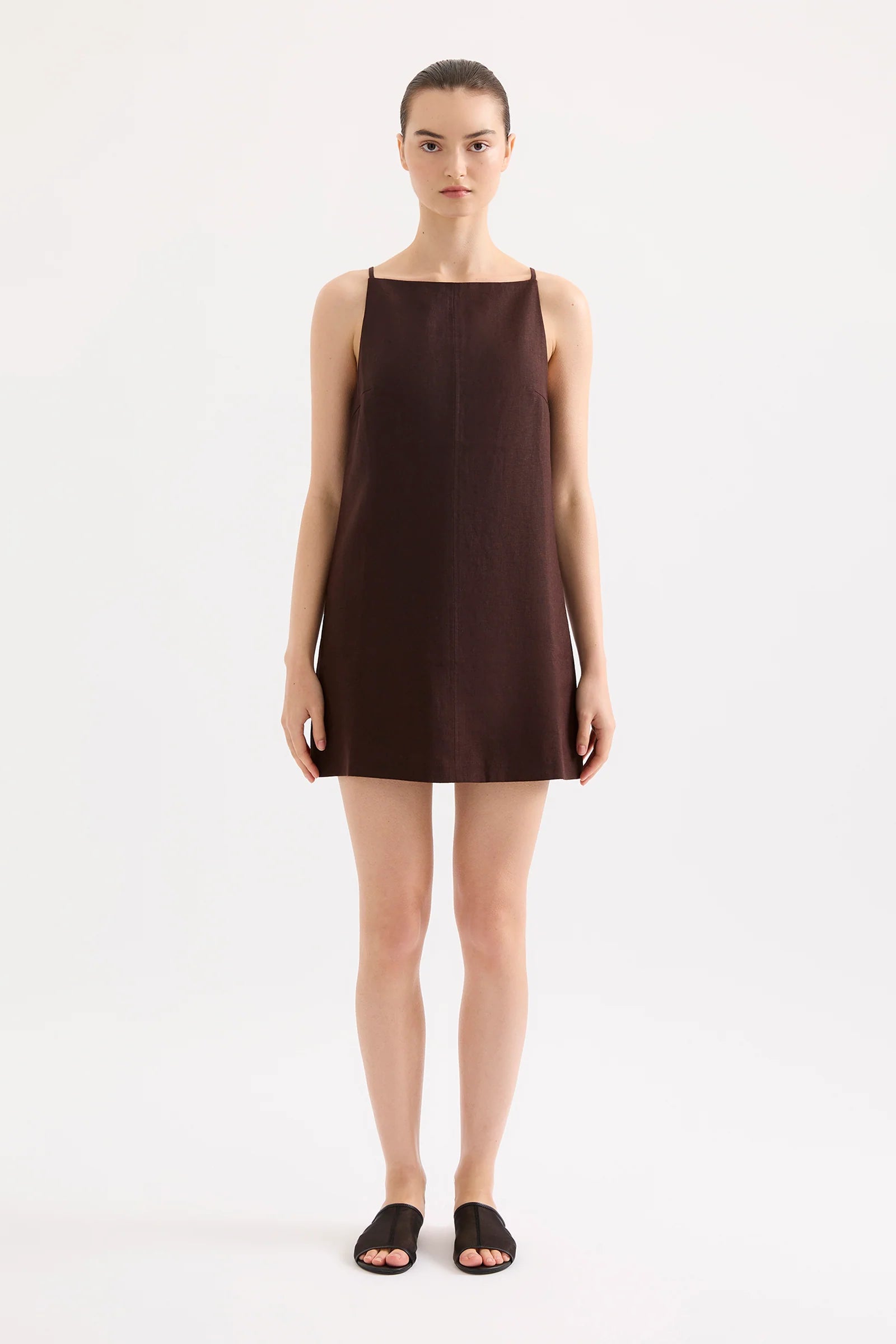 Mia Linen Mini Dress - Raisin