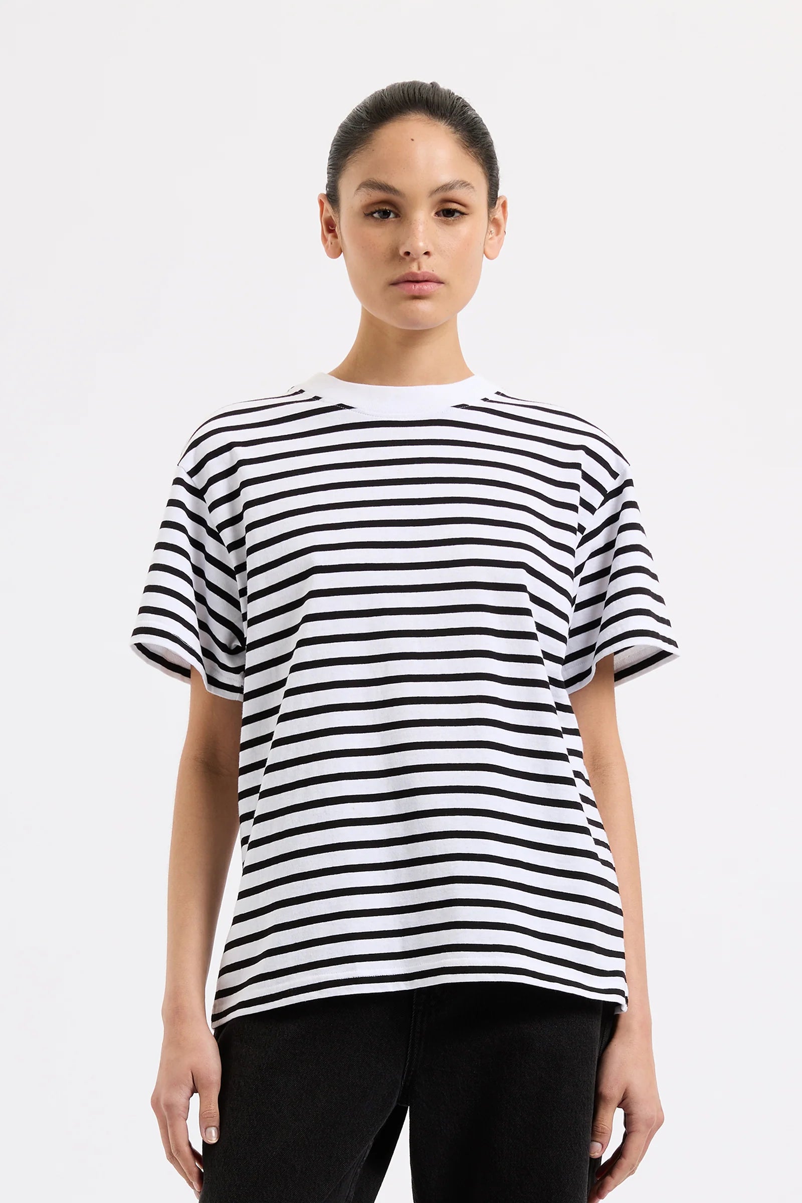 Organic Stripe Boyfriend Tee - Black Stripe