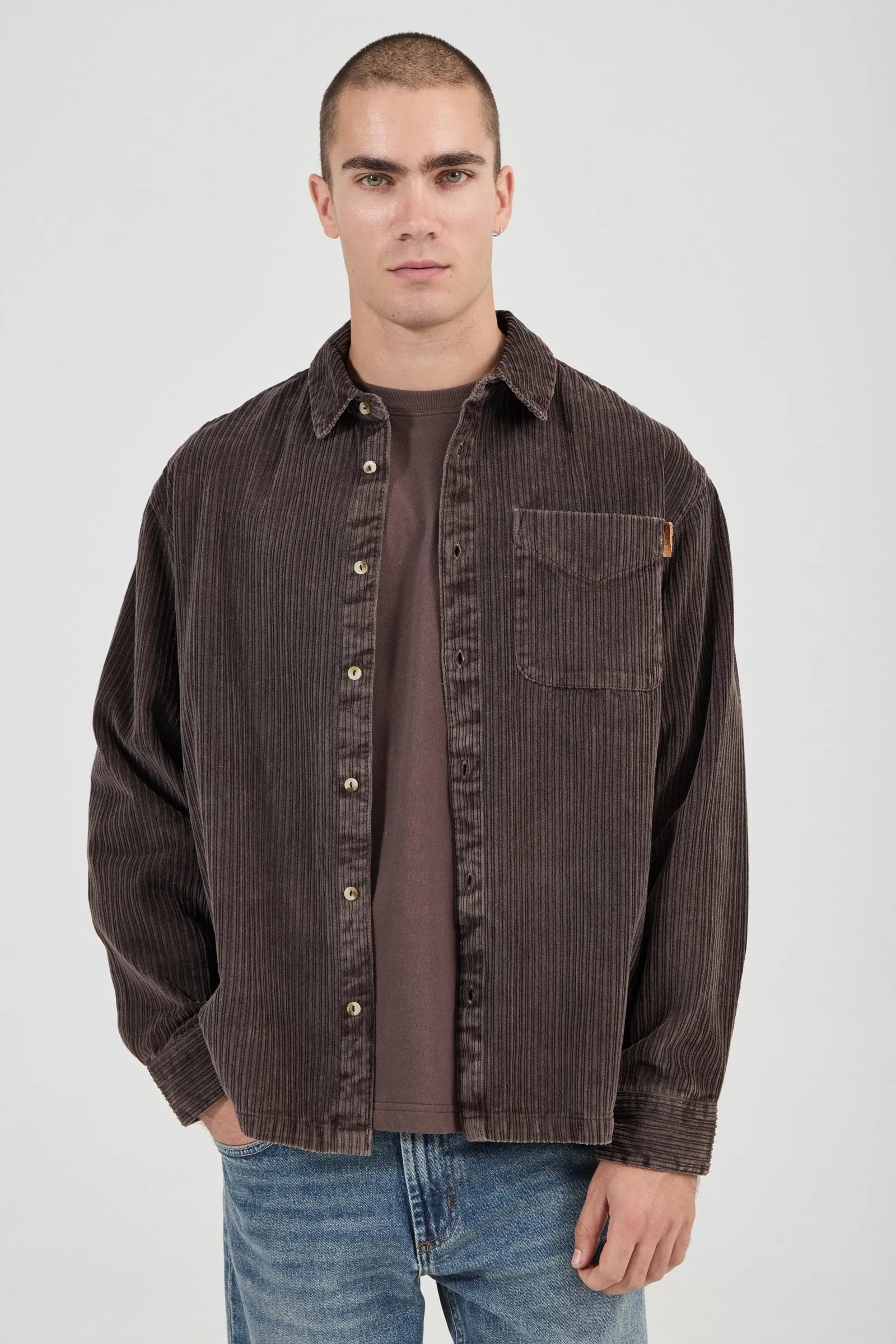 Campus Chunky Cord Long Sleeve Shirt - Dark Brown