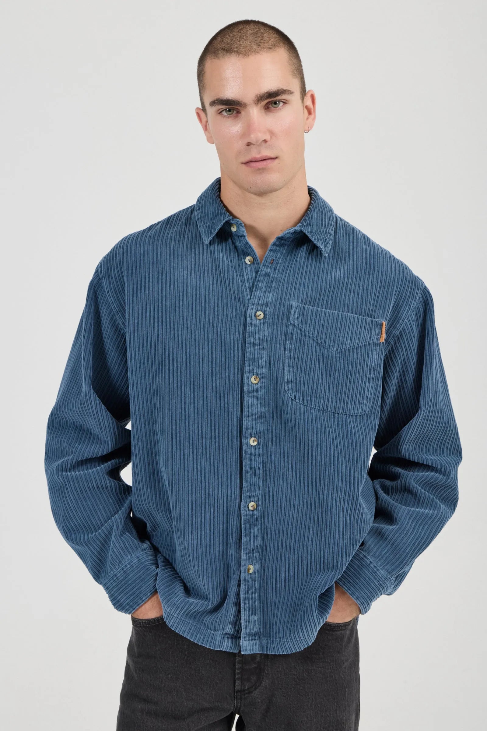 Campus Chunky Cord Long Sleeve Shirt - Washed Blue