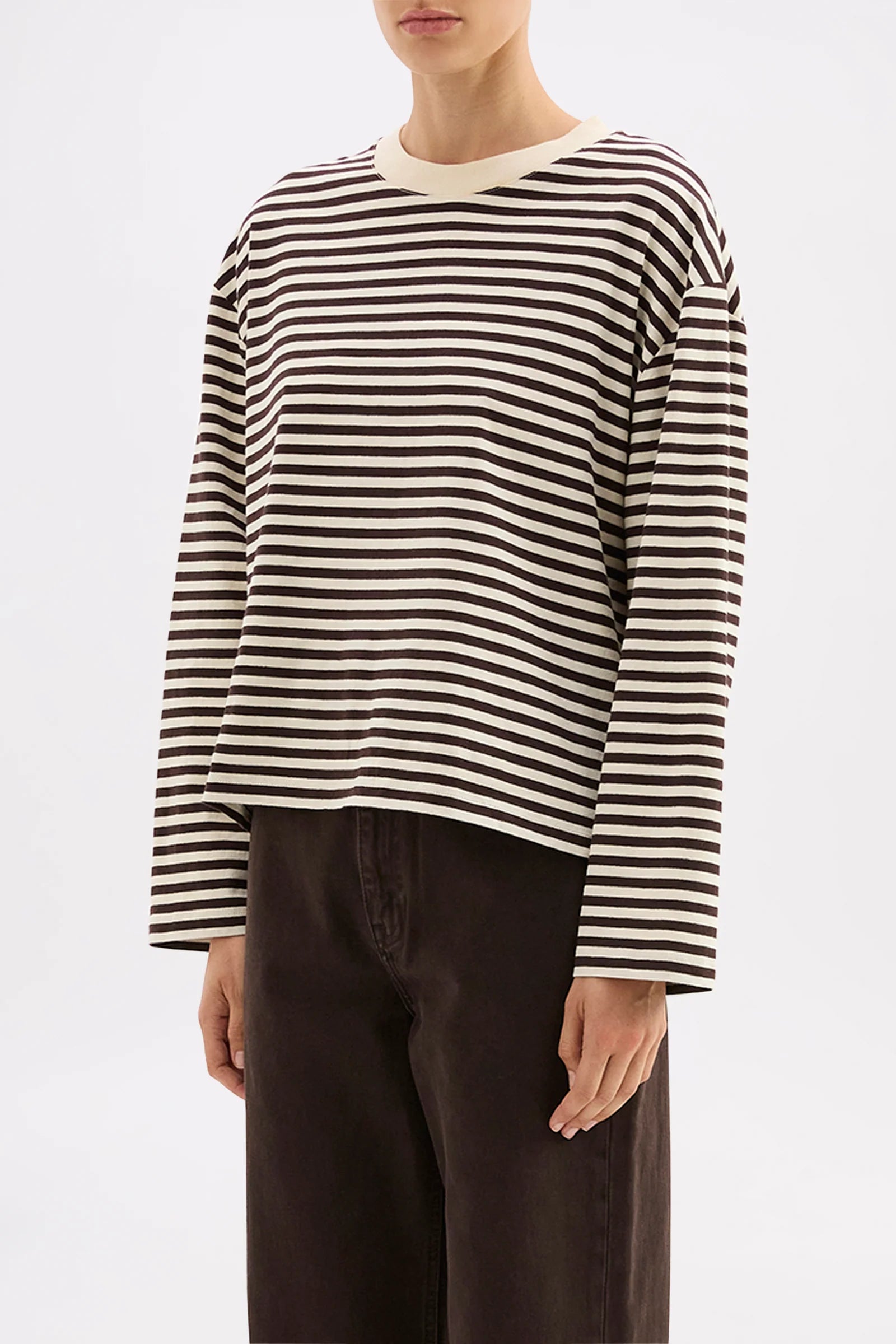 Organic Stripe LS Tee - Espresso Stripe