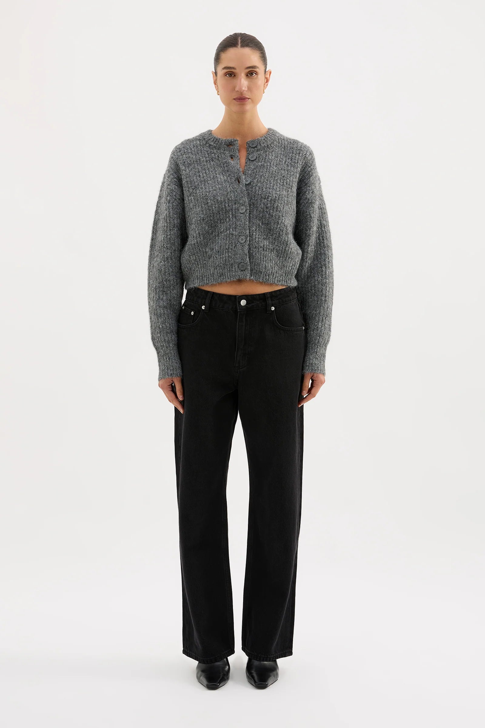 Nixon Cropped Cardigan - Charcoal