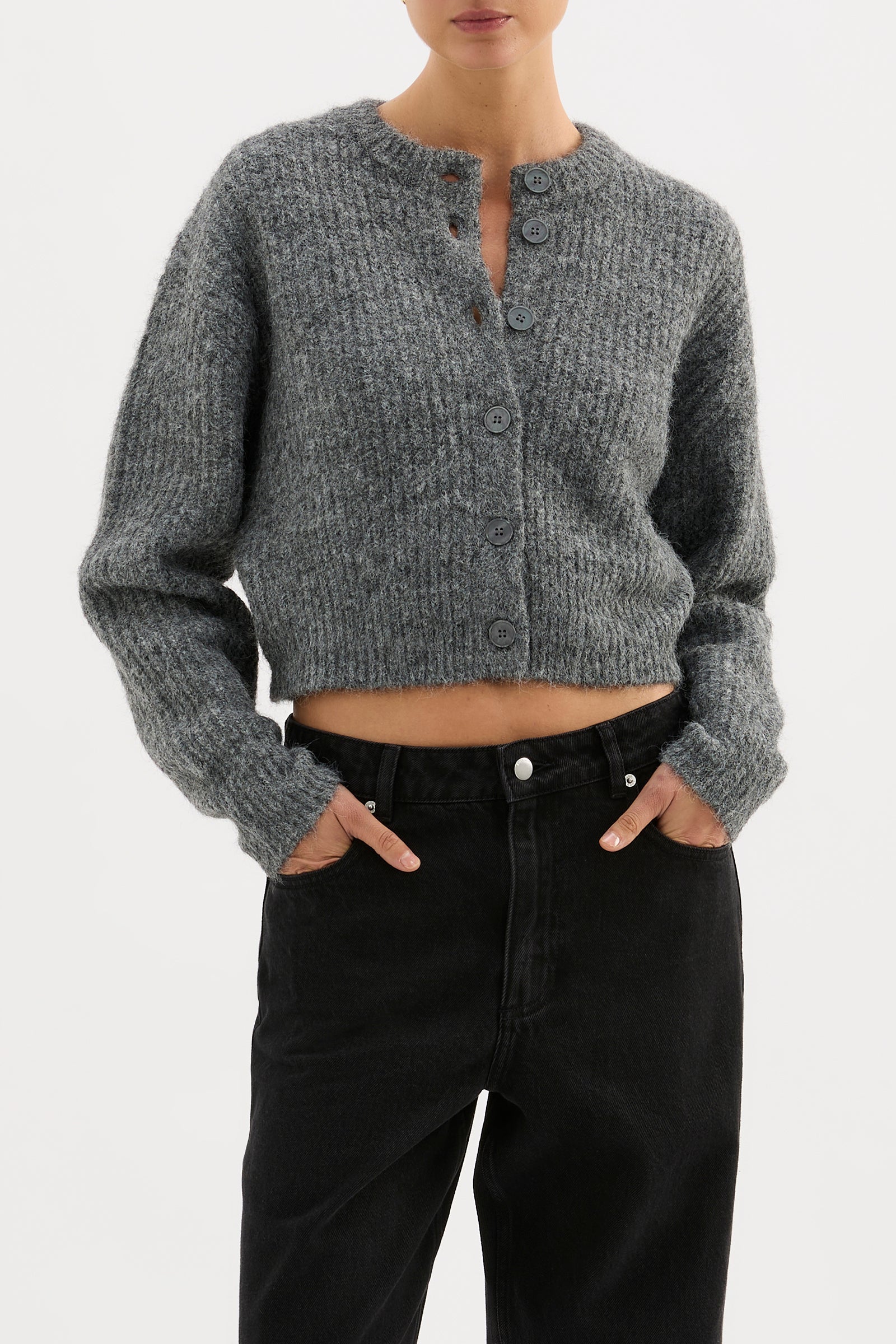 Nixon Cropped Cardigan - Charcoal