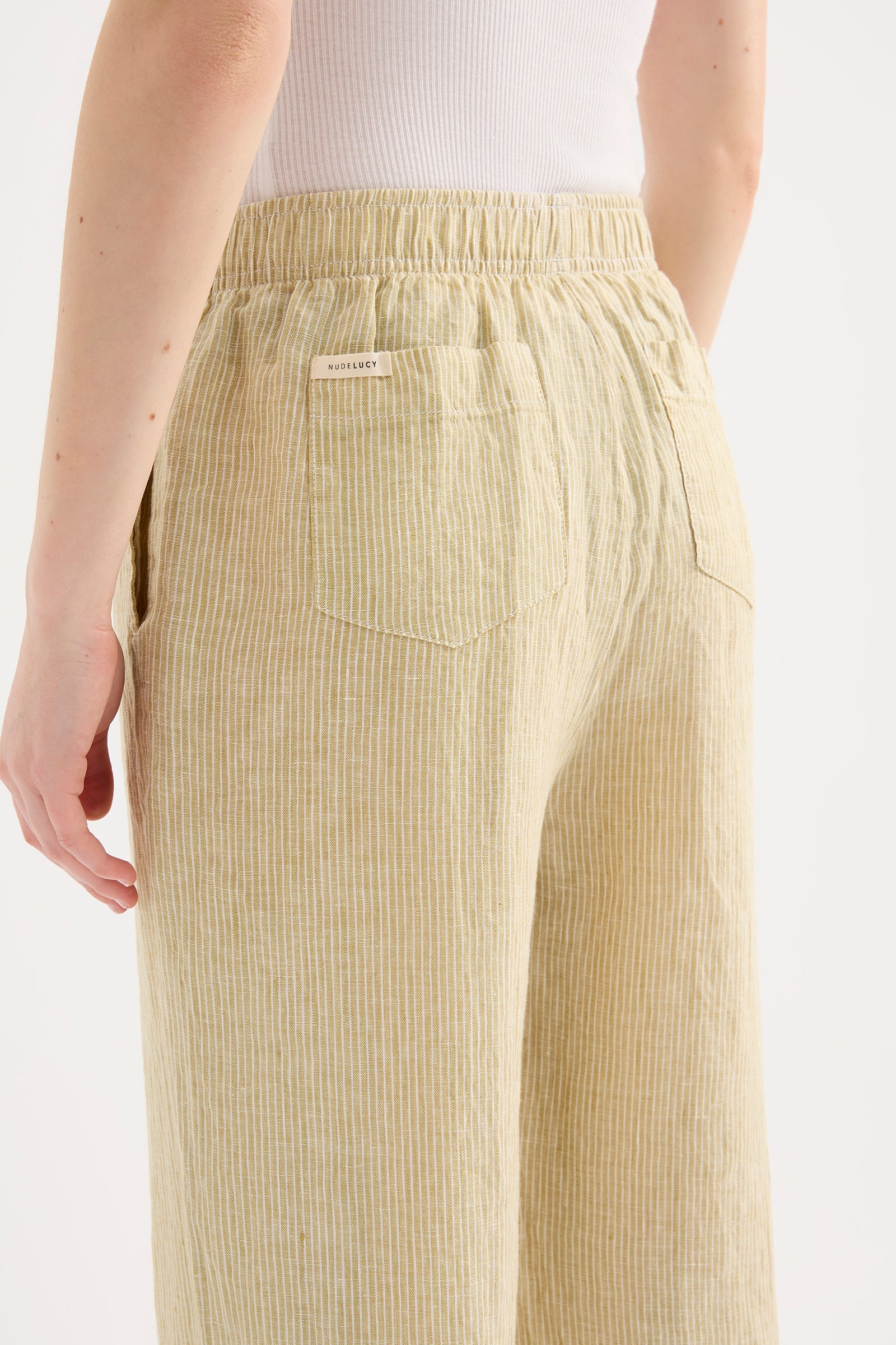 Lounge Stripe Linen Pant - Moss Stripe