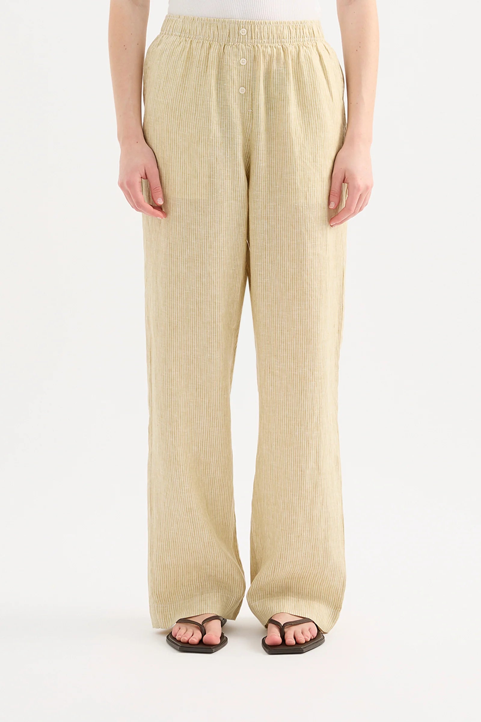 Lounge Stripe Linen Pant - Moss Stripe