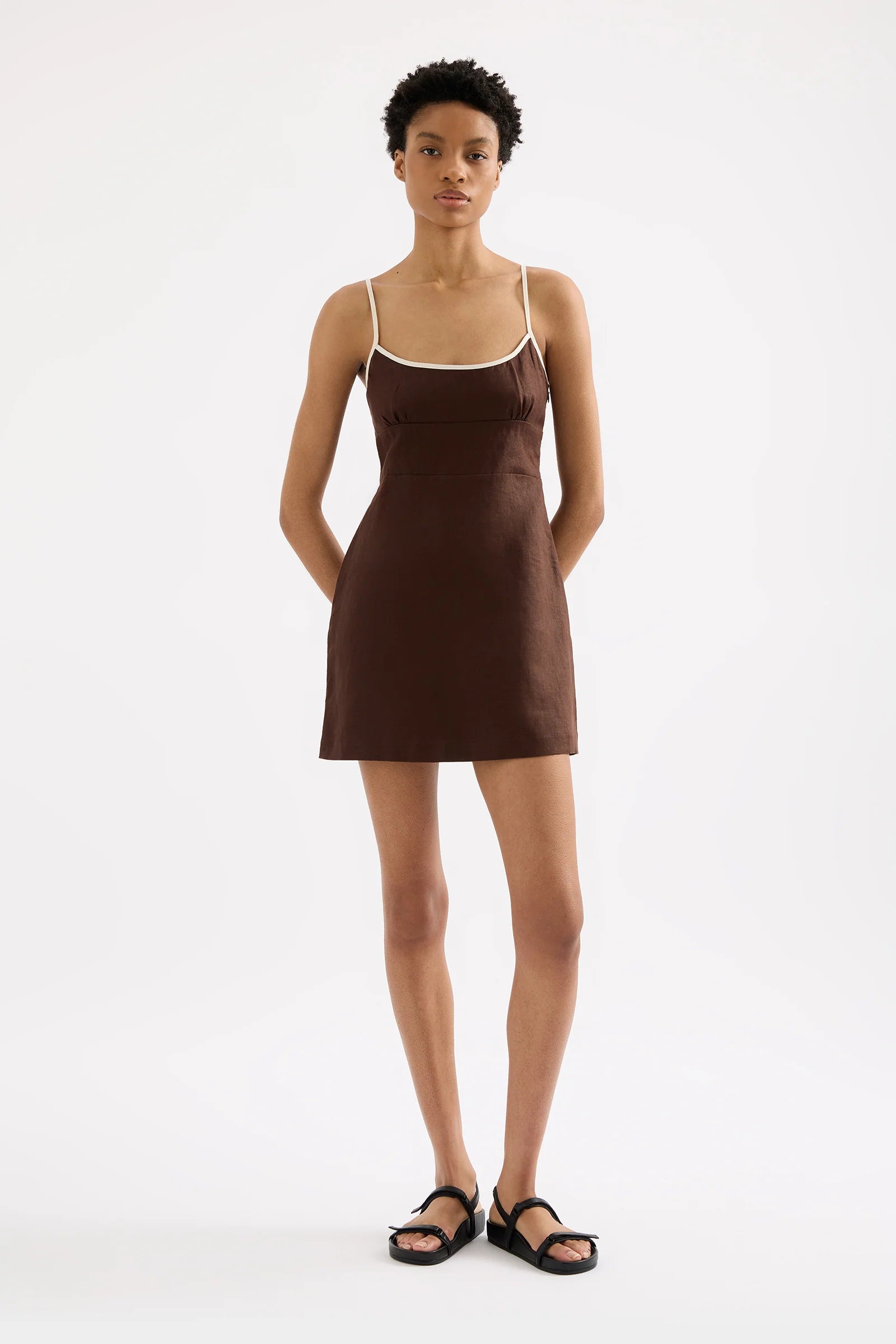 Bria Linen Mini Dress - Espresso Splice