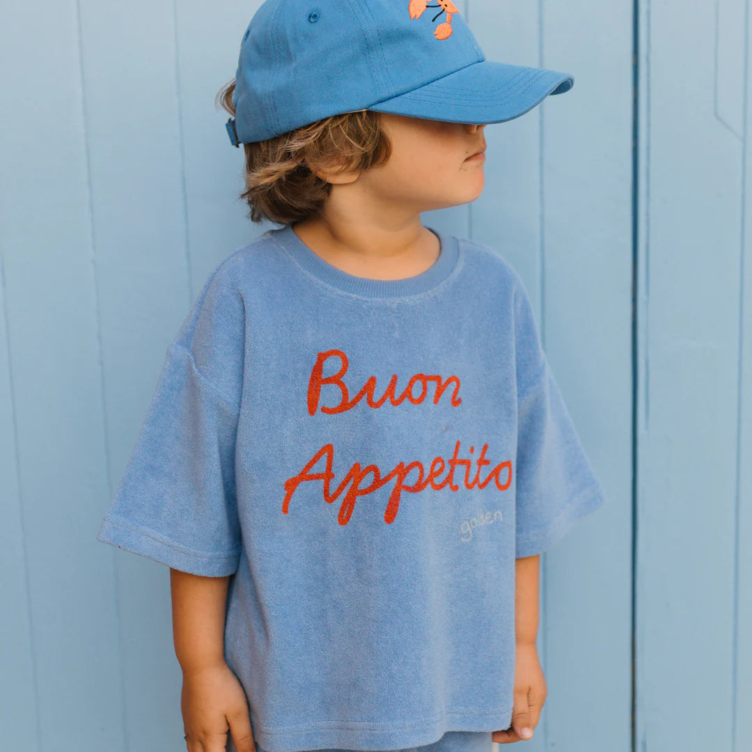 Buon Appetito Mid Sleeve Tee Terry Towel - Pool Blue
