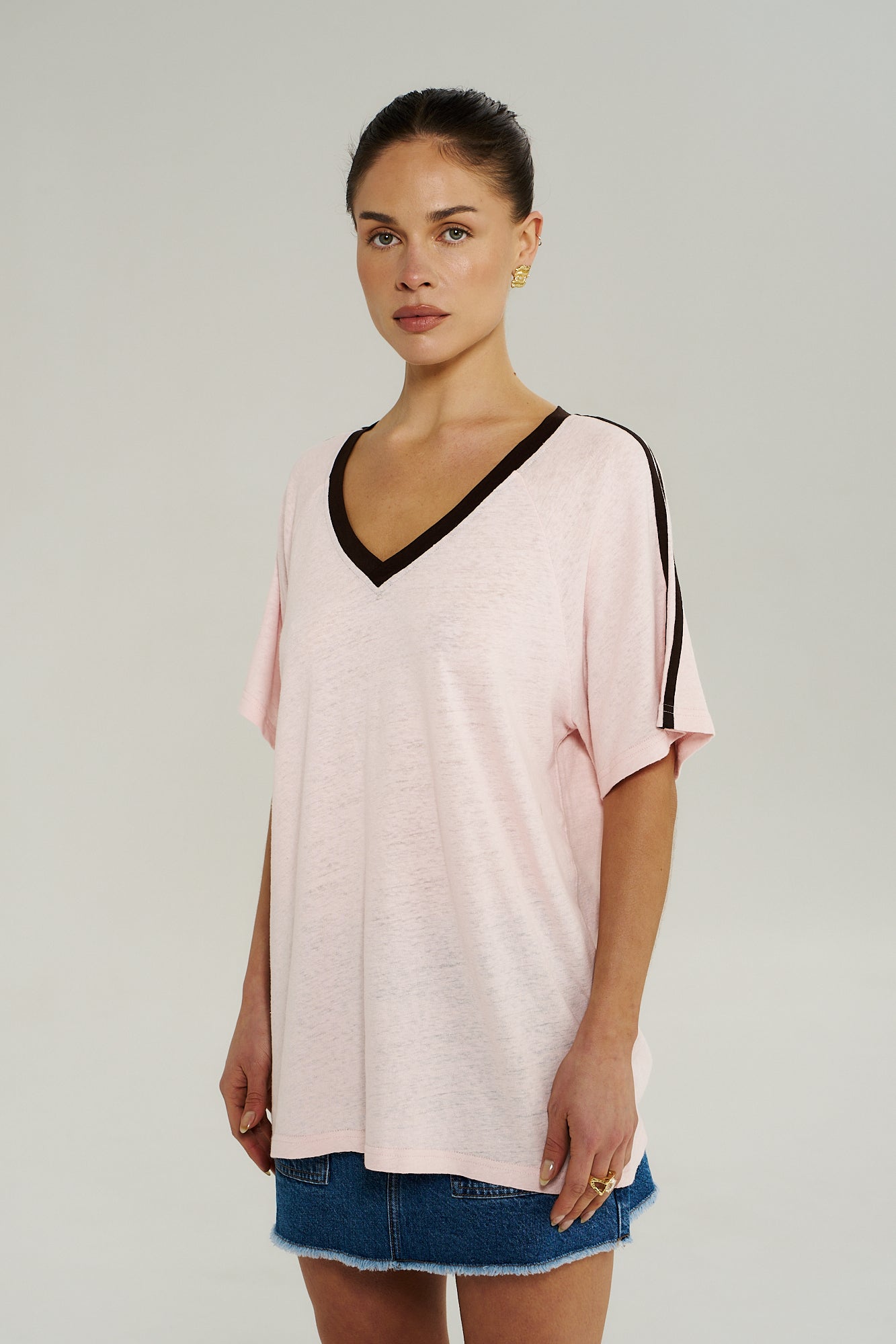 V Neck Mesh Tee - Dusty Rose
